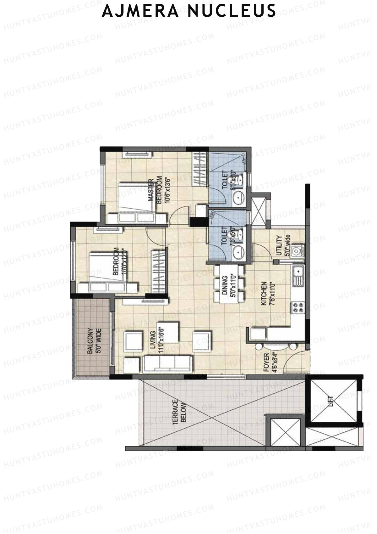 Ajmera Nucleus Wing A Unit 4 (Type 1) Floor Plan