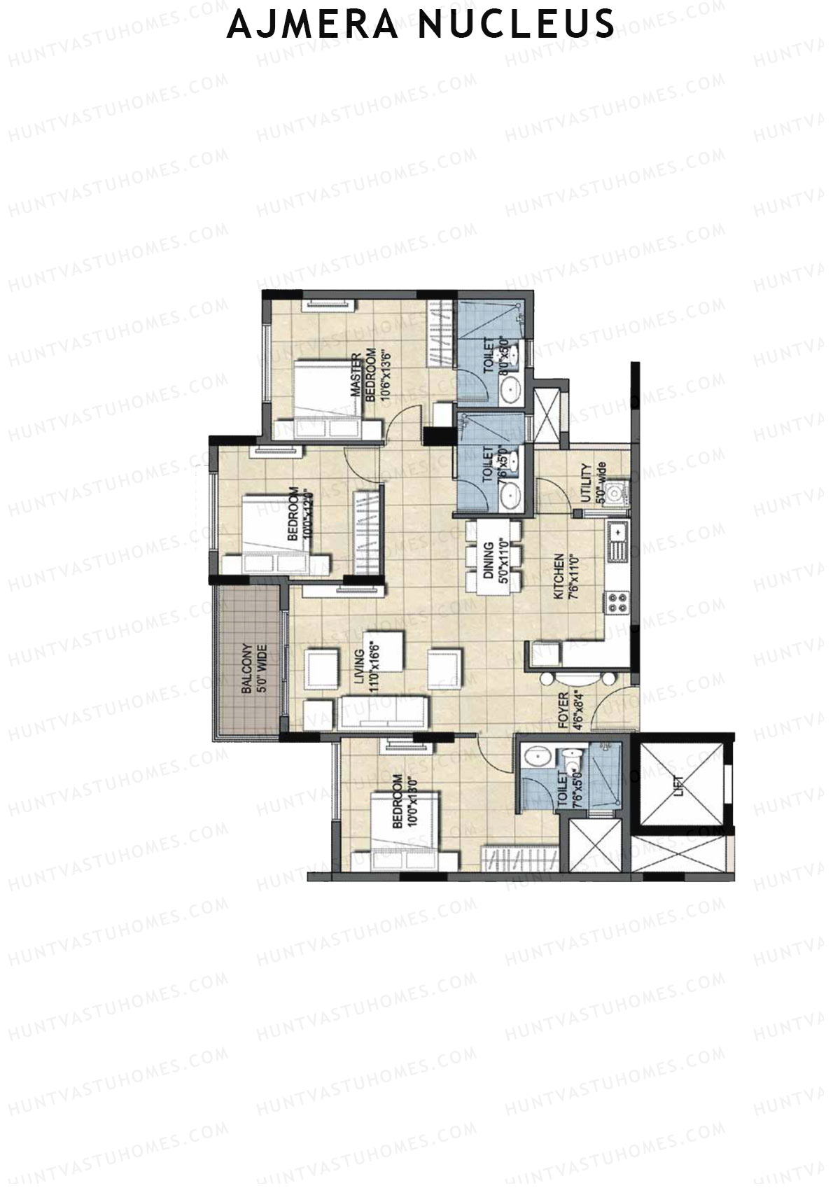 Ajmera Nucleus Wing A Unit 4 (Type 2) Floor Plan