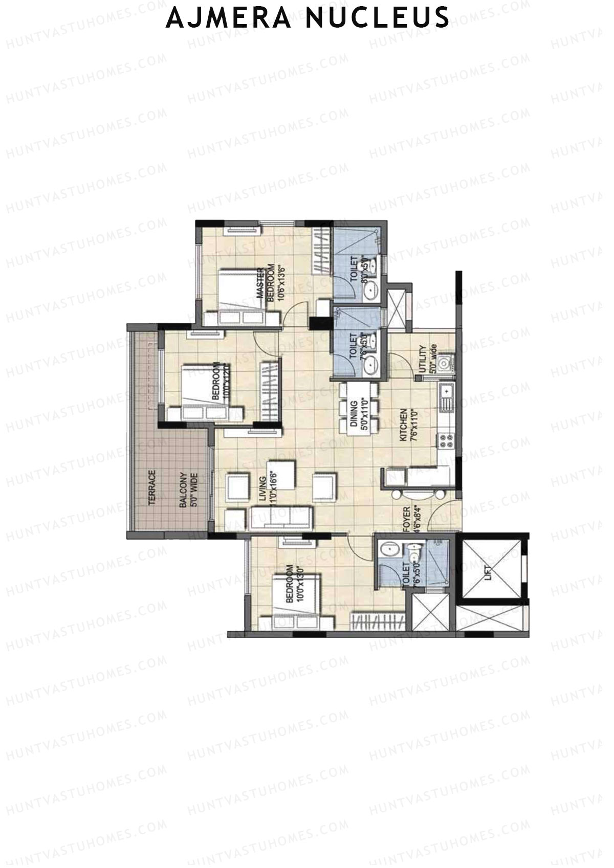 Ajmera Nucleus Wing A Unit 4 (Type 2) Floor Plan