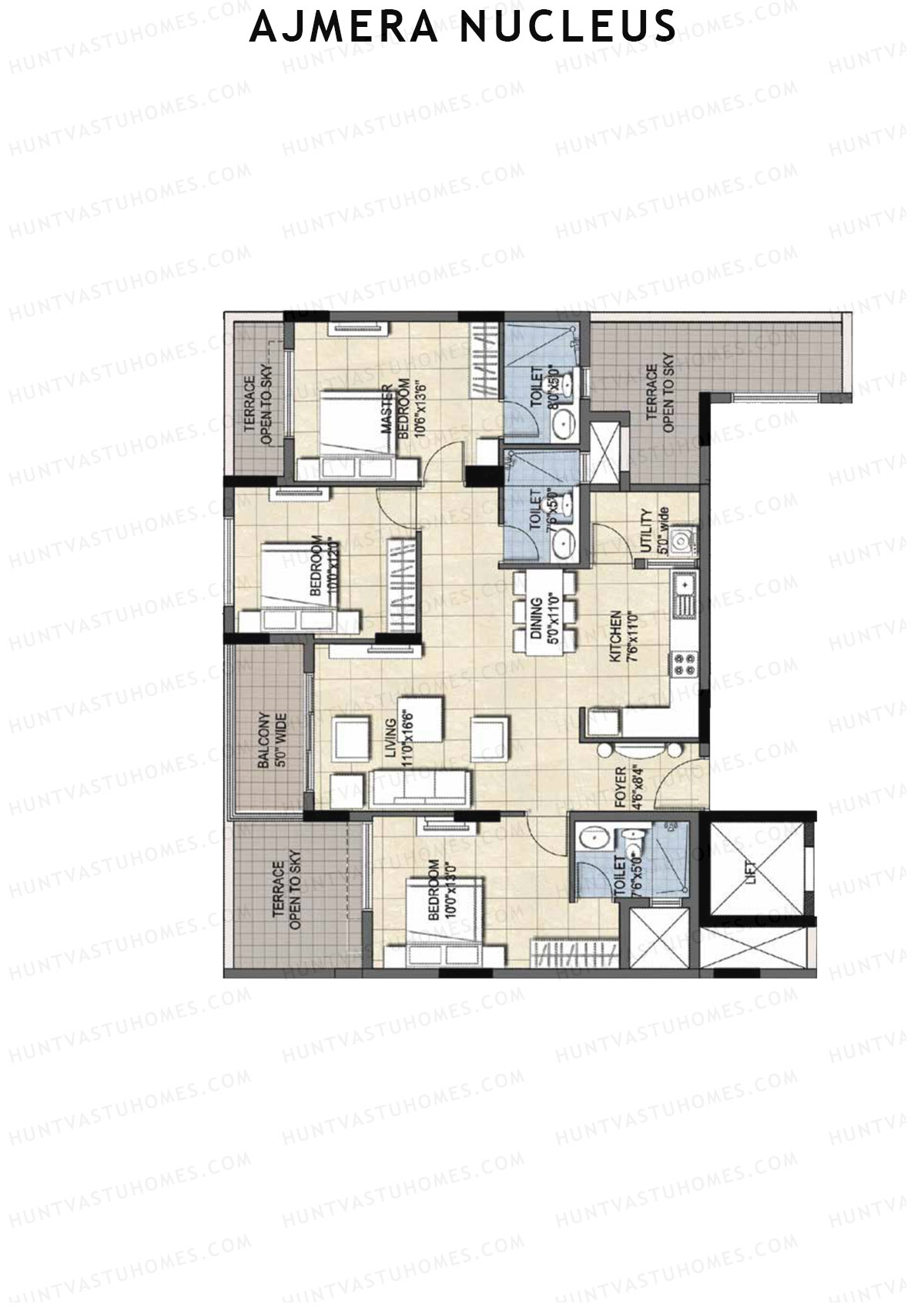 Ajmera Nucleus Wing A Unit 4 (Type 2) Floor Plan