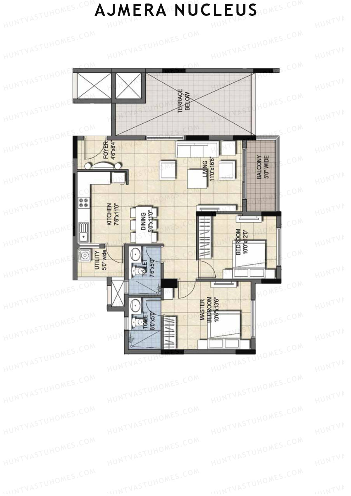 Ajmera Nucleus Wing A Unit 5 (Type 1) Floor Plan
