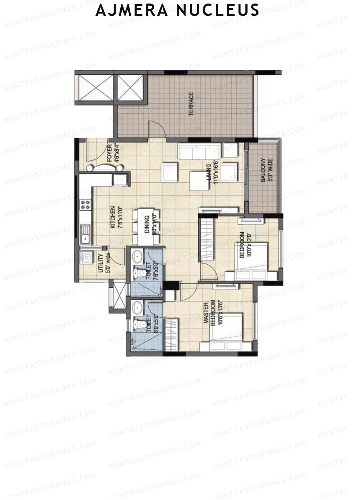 Ajmera Nucleus Wing A Unit 5 (Type 1) Floor Plan