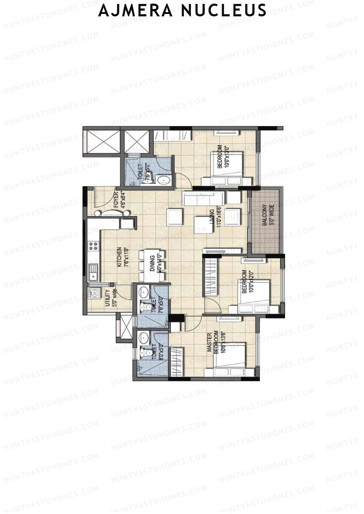 Ajmera Nucleus Wing A Unit 5 (Type 2) Floor Plan