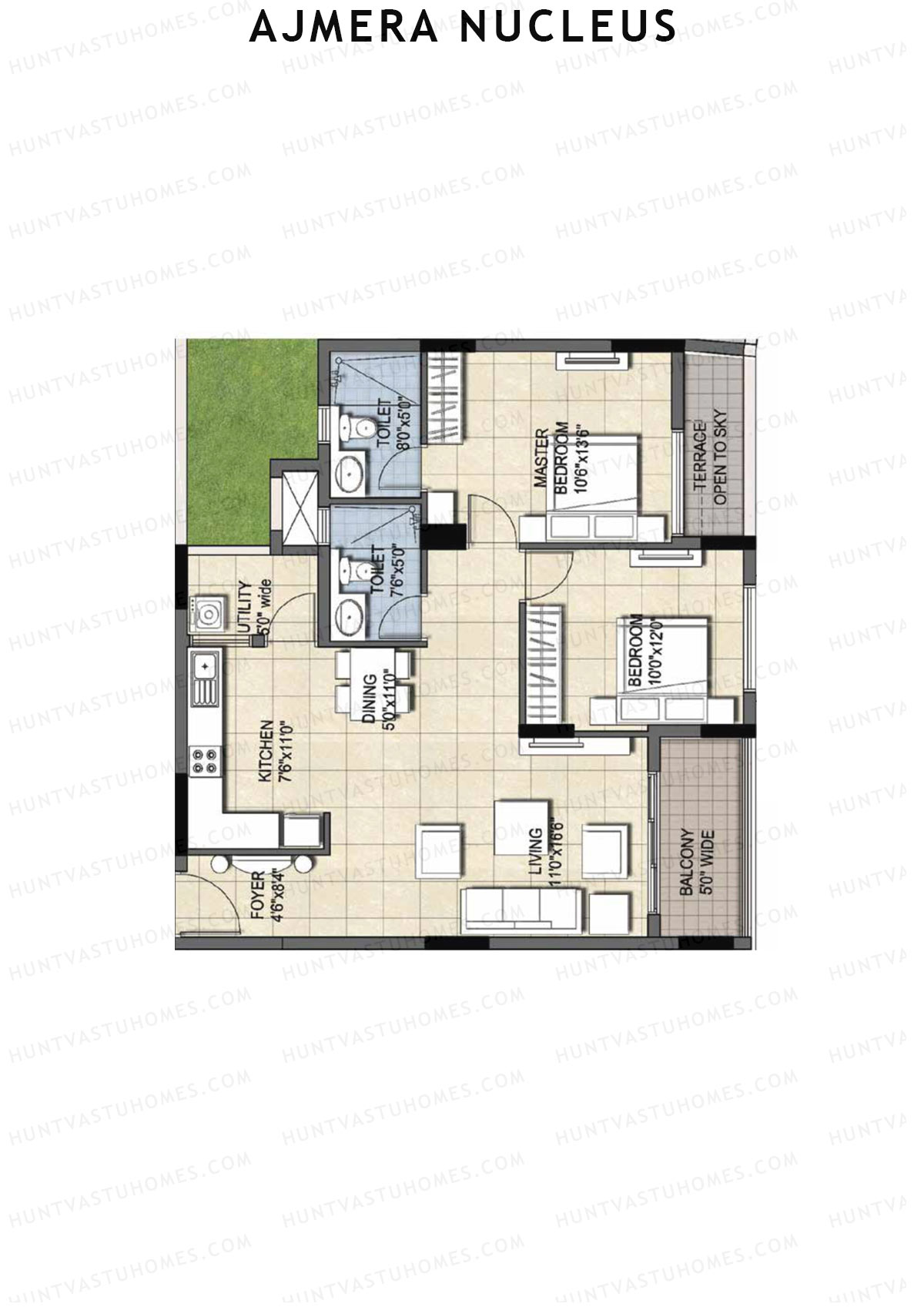 Ajmera Nucleus Wing A Unit 6 (Type 1) Floor Plan