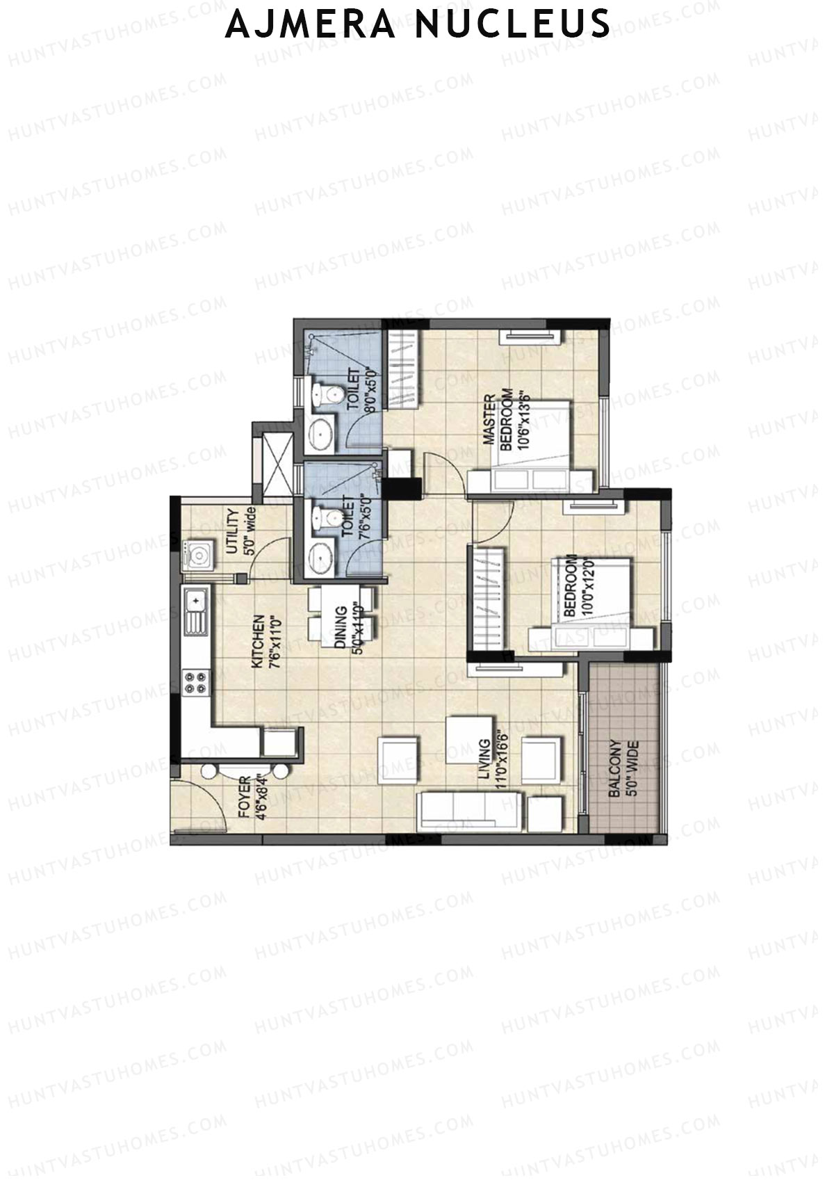 Ajmera Nucleus Wing A Unit 6 (Type 2) Floor Plan