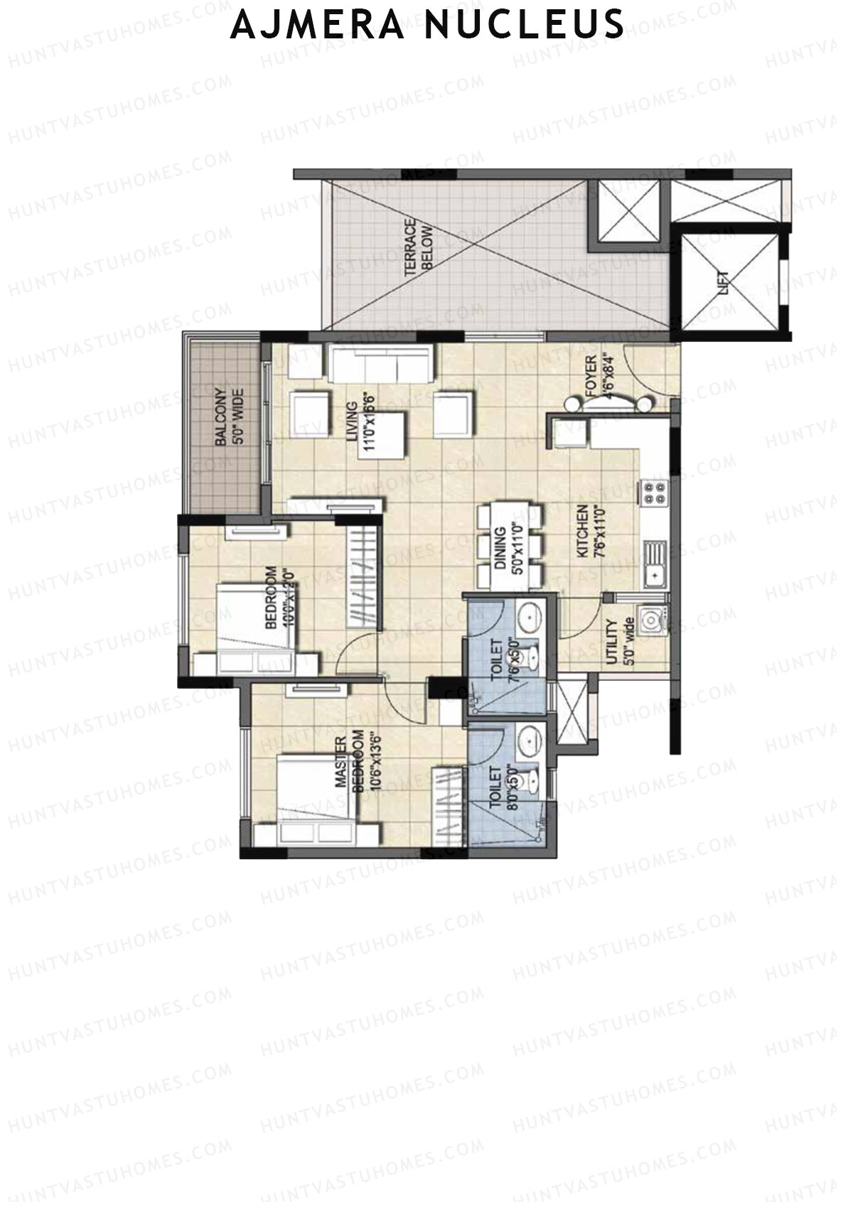 Ajmera Nucleus Wing A Unit 8 (Type 1) Floor Plan