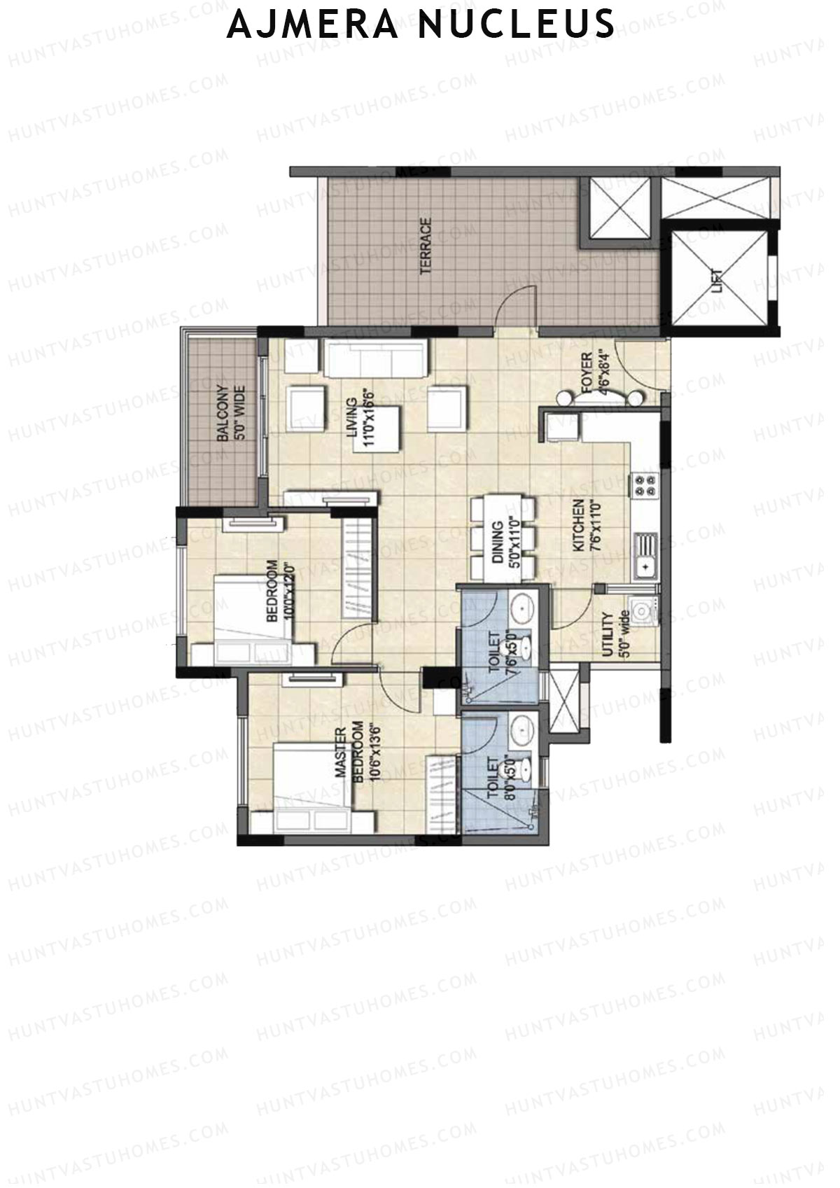 Ajmera Nucleus Wing A Unit 8 (Type 1) Floor Plan