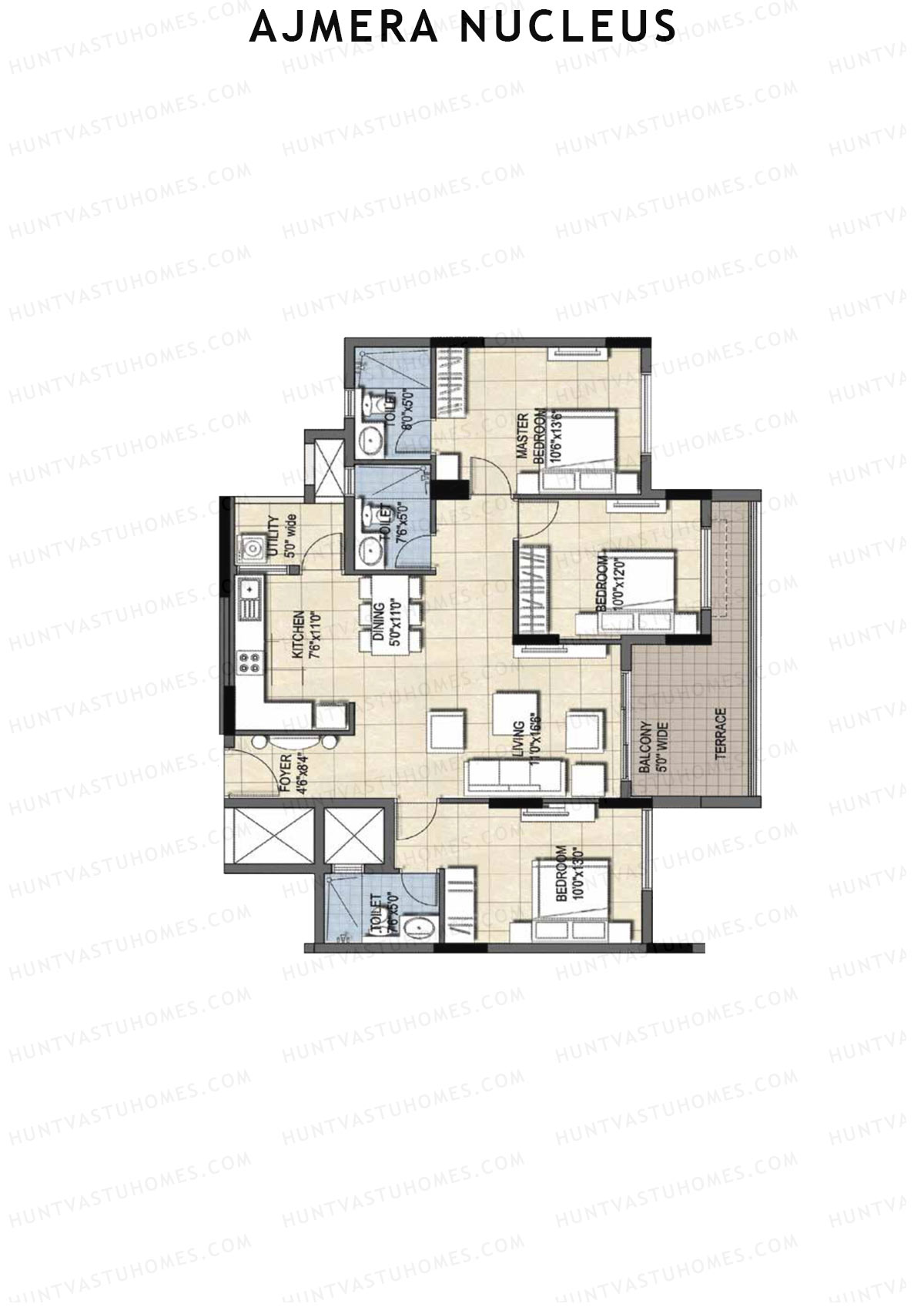 Ajmera Nucleus Wing B Unit 1 (Type 2) Floor Plan