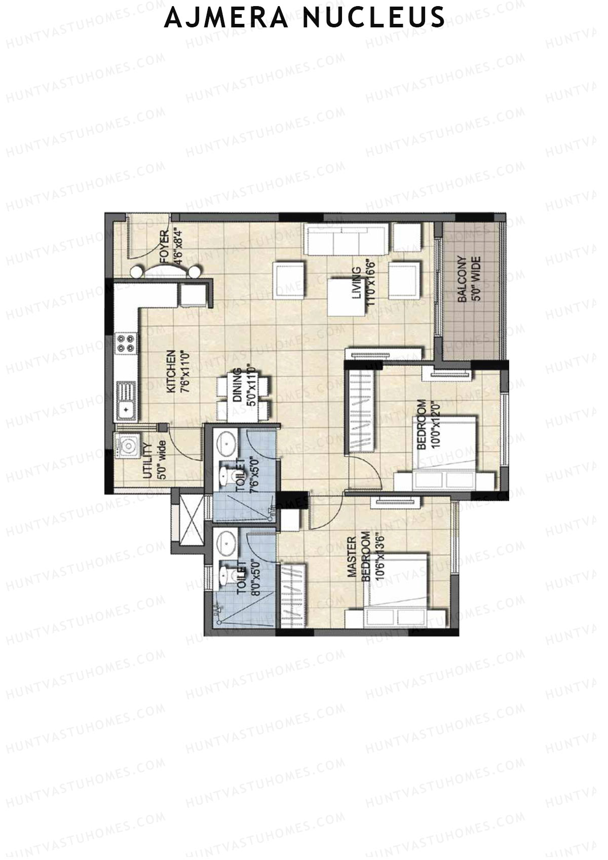 Ajmera Nucleus Wing B Unit 2 (Type 1) Floor Plan