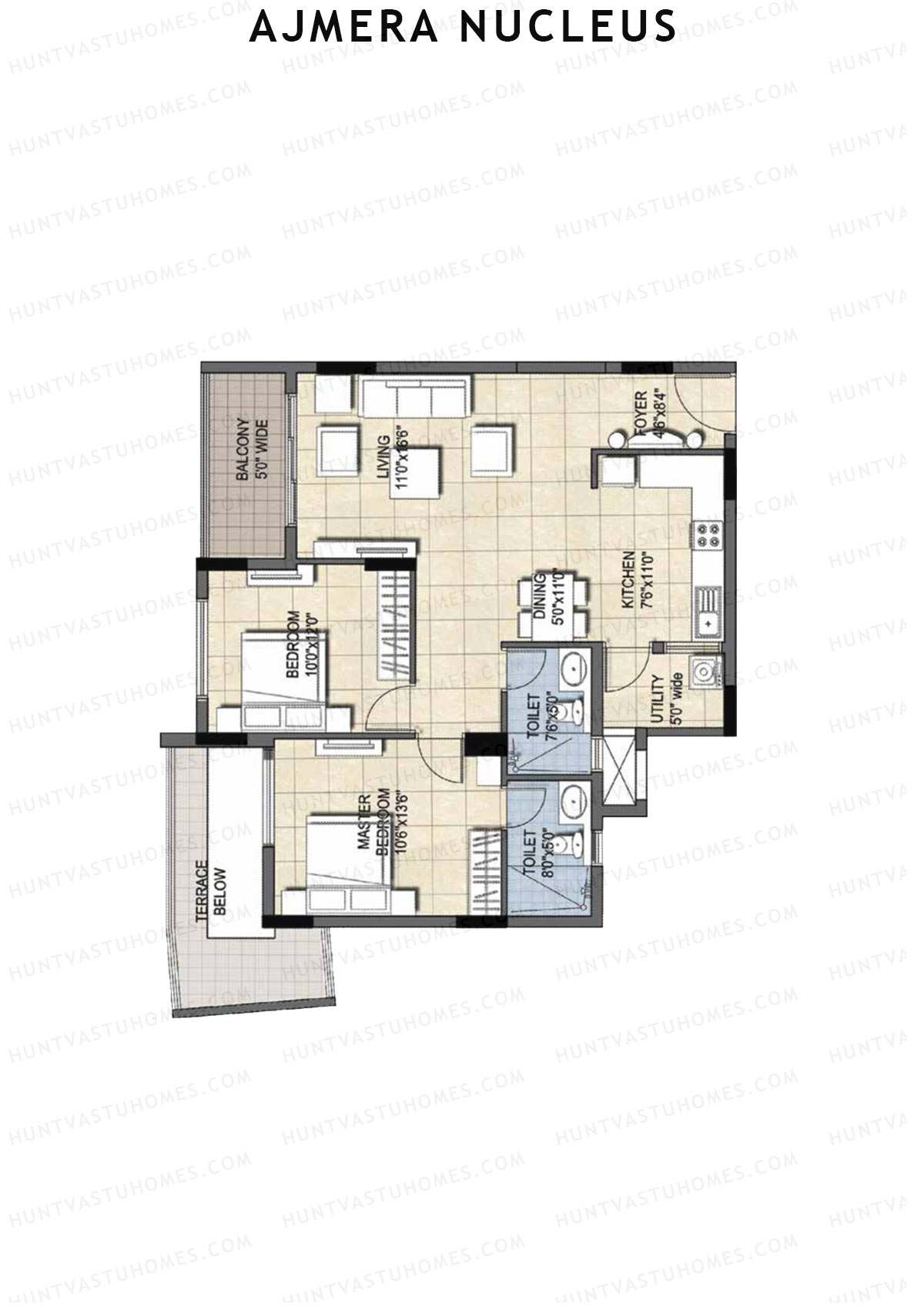 Ajmera Nucleus Wing B Unit 3 (Type 1) Floor Plan