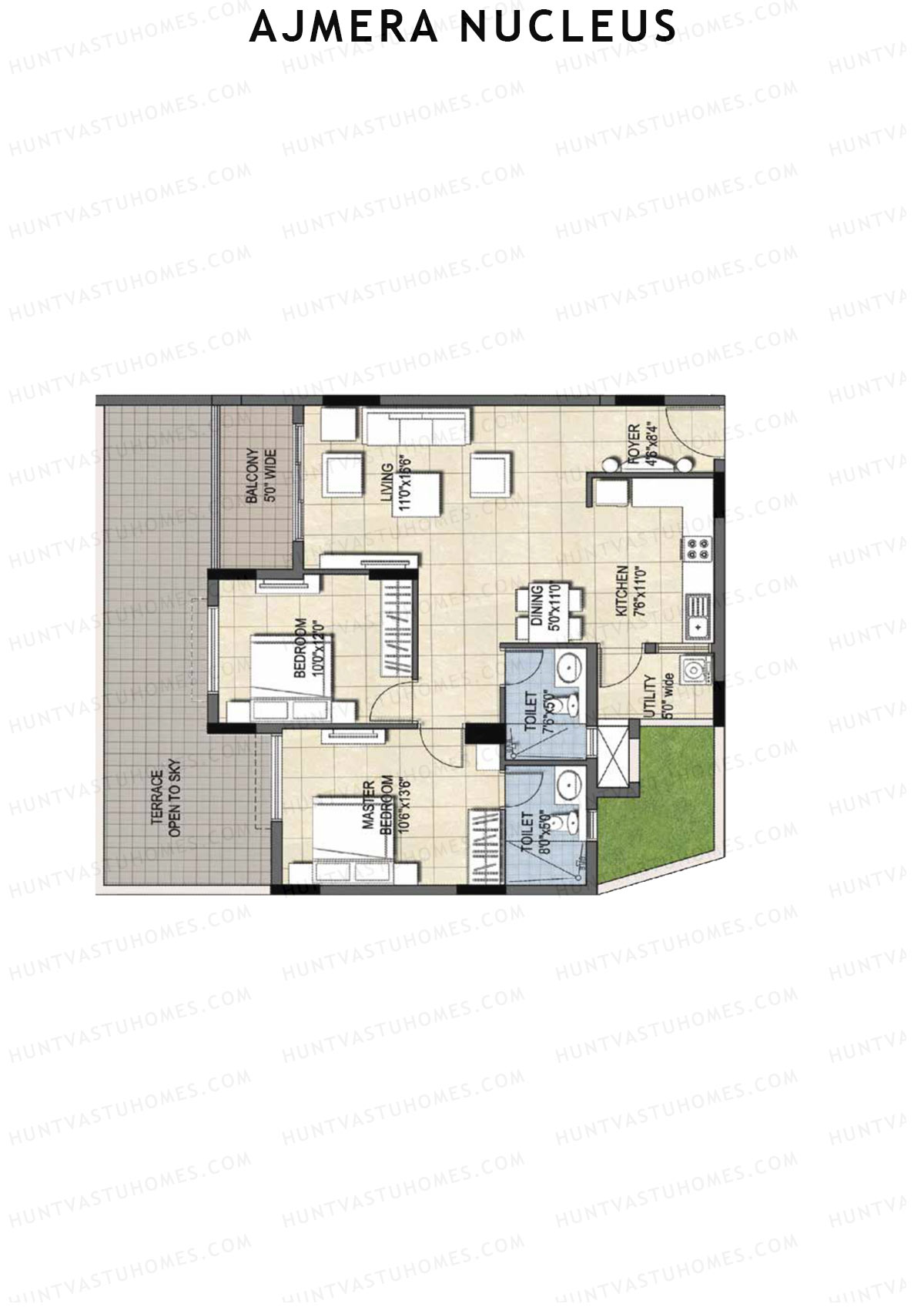 Ajmera Nucleus Wing B Unit 3 (Type 2) Floor Plan