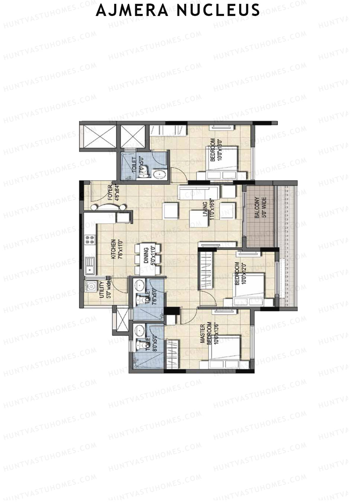 Ajmera Nucleus Wing B Unit 5 (Type 2) Floor Plan