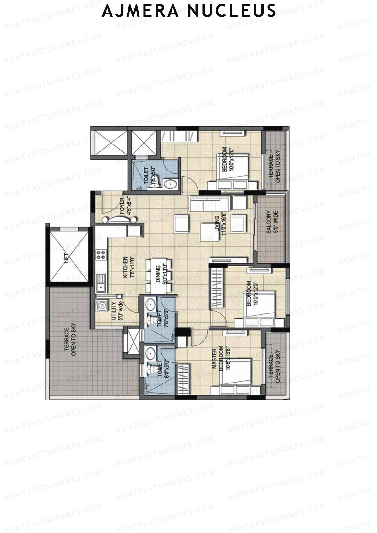 Ajmera Nucleus Wing B Unit 5 (Type 2) Floor Plan