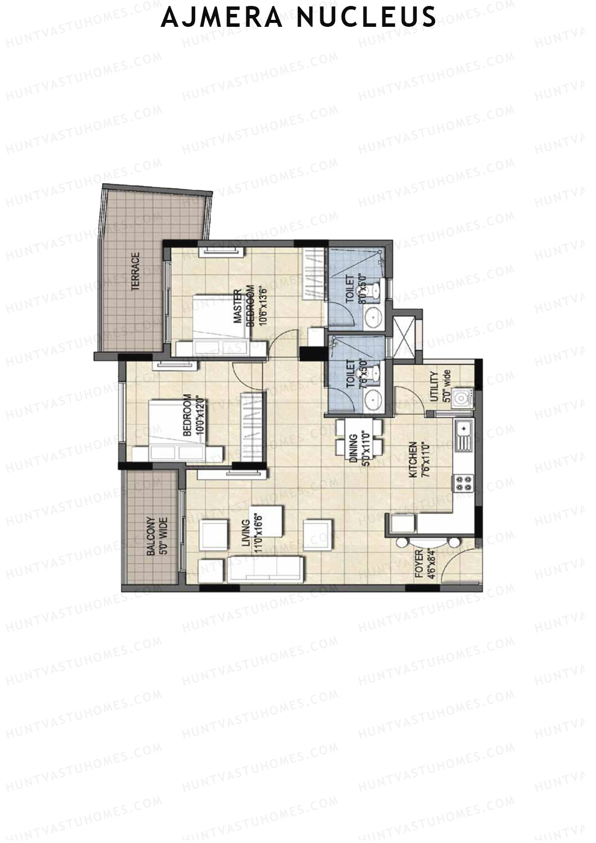 Ajmera Nucleus Wing B Unit 7 (Type 1) Floor Plan