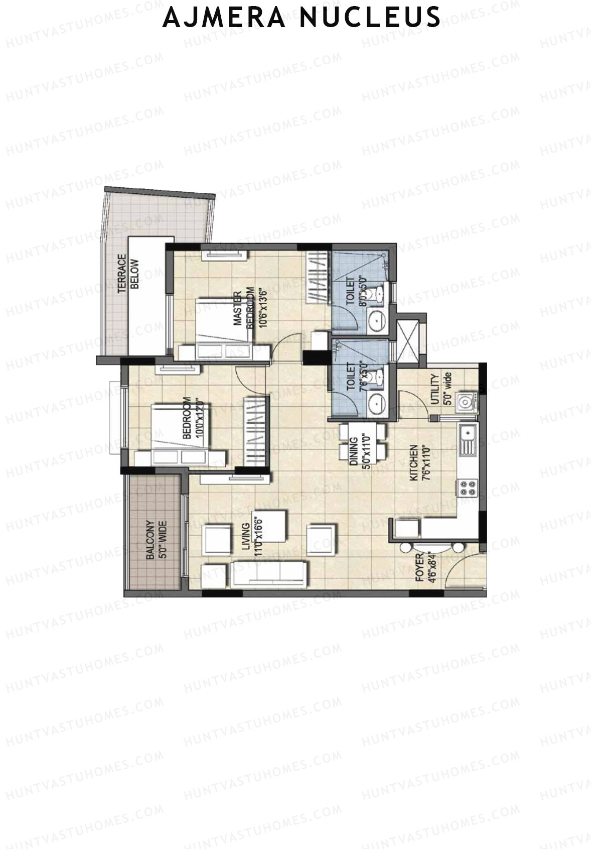 Ajmera Nucleus Wing B Unit 7 (Type 1) Floor Plan