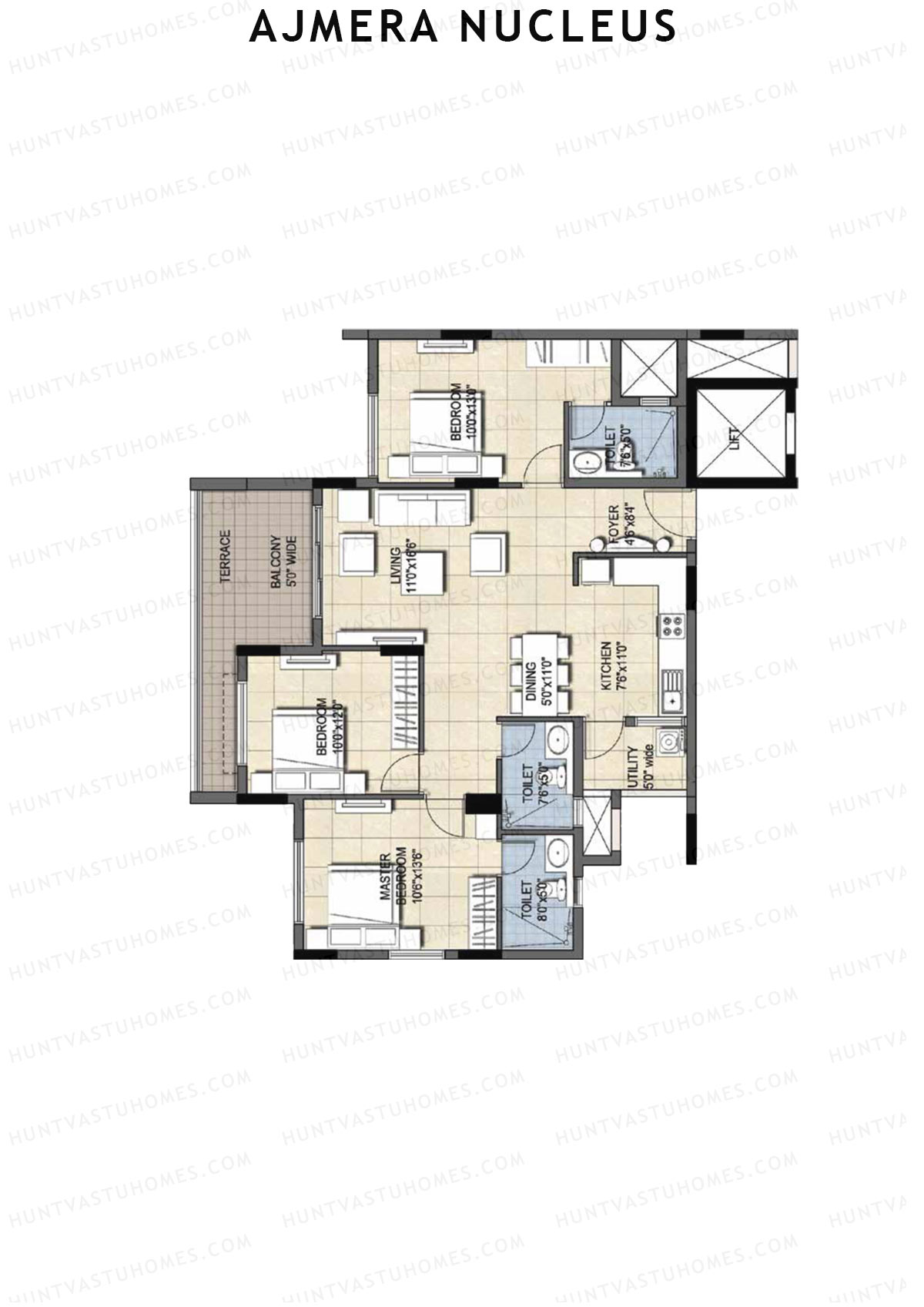 Ajmera Nucleus Wing B Unit 8 (Type 1) Floor Plan