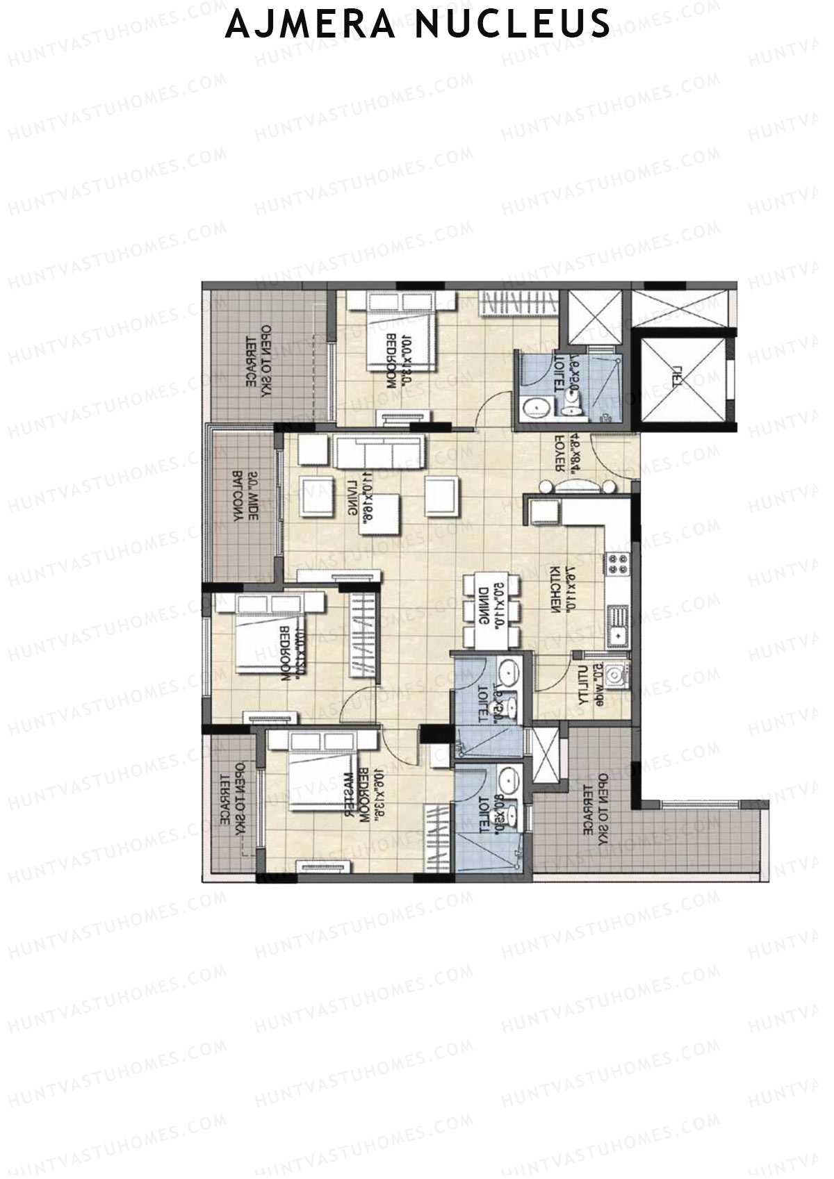 Ajmera Nucleus Wing B Unit 8 (Type 1) Floor Plan