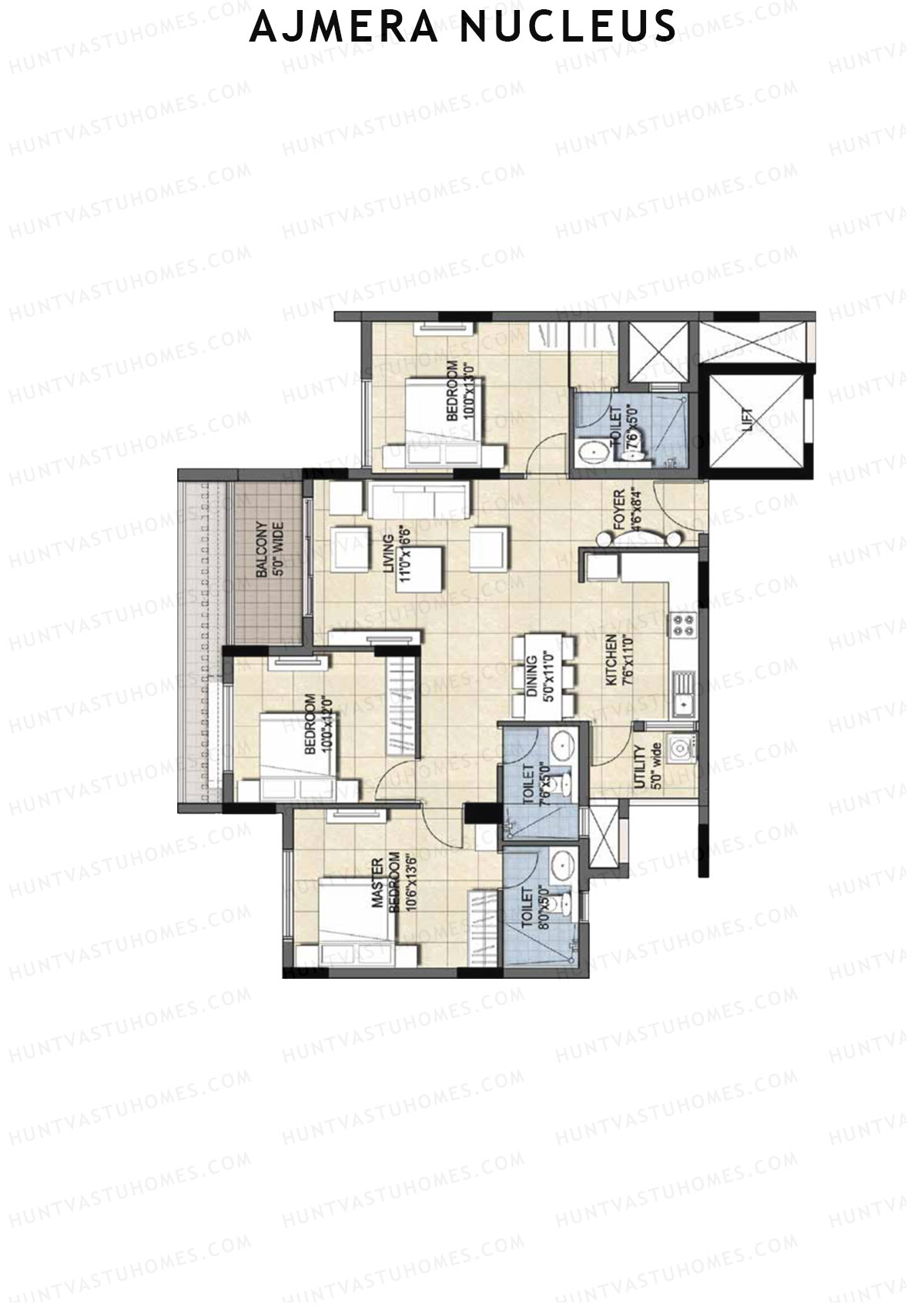 Ajmera Nucleus Wing B Unit 8 (Type 2) Floor Plan