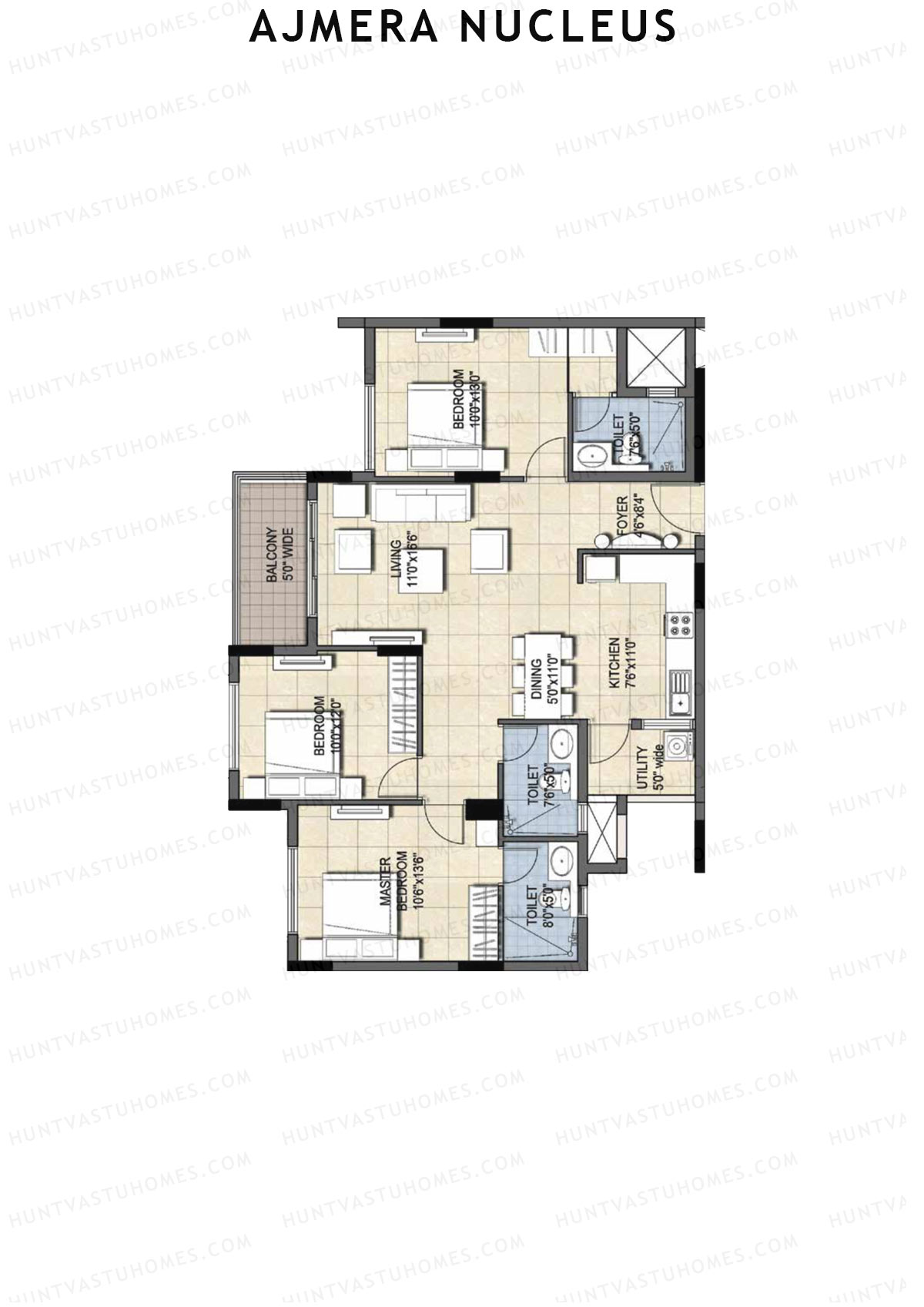 Ajmera Nucleus Wing B Unit 8 (Type 2) Floor Plan