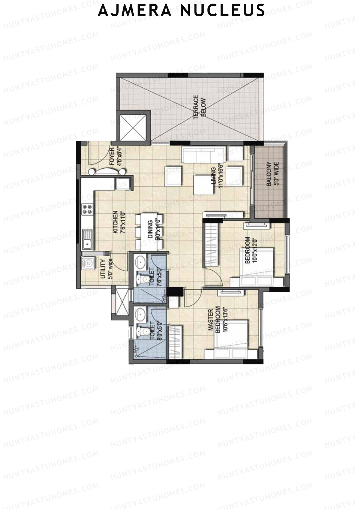 Ajmera Nucleus Wing C Unit 1 (Type 1) Floor Plan