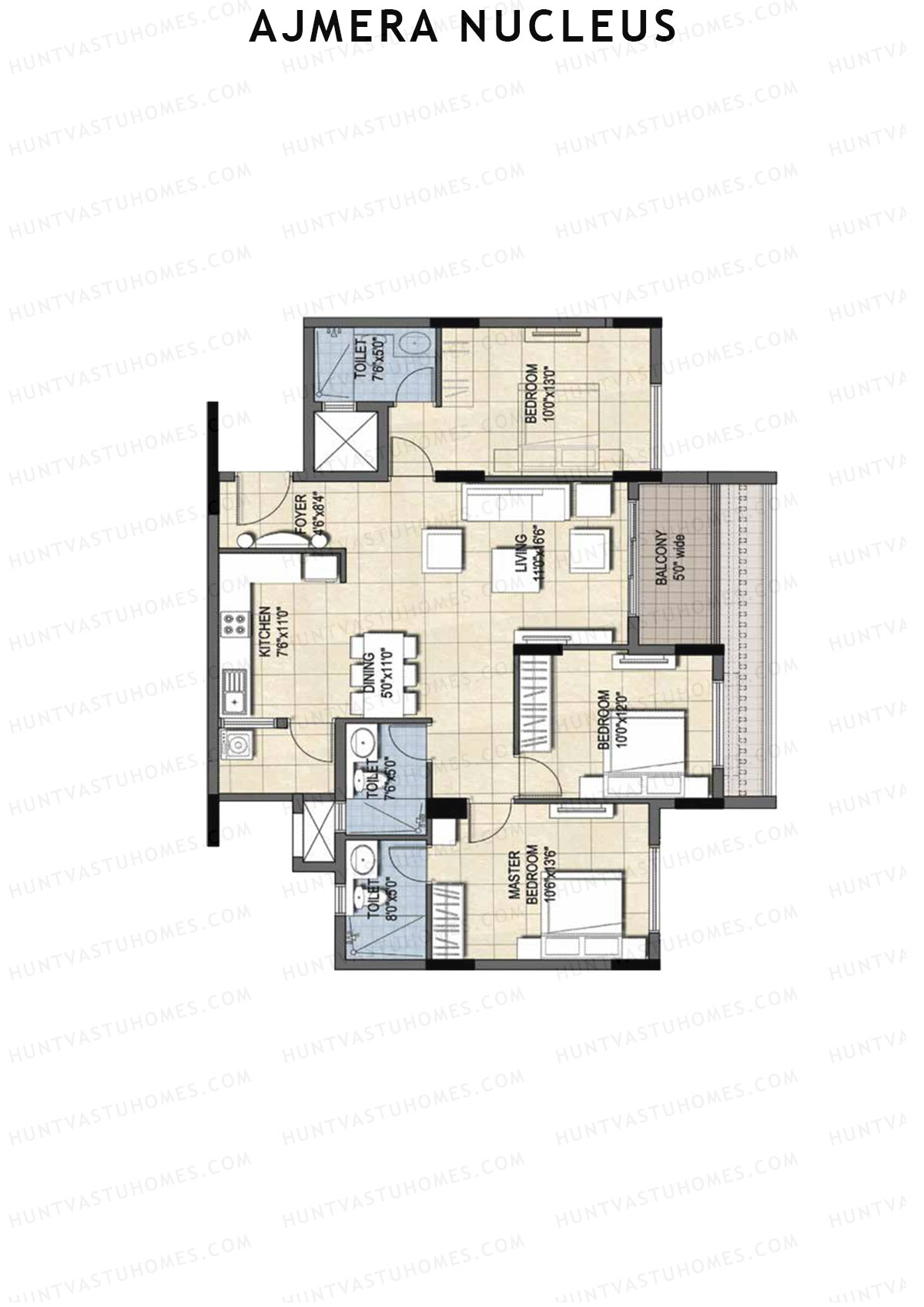 Ajmera Nucleus Wing C Unit 1 (Type 2) Floor Plan