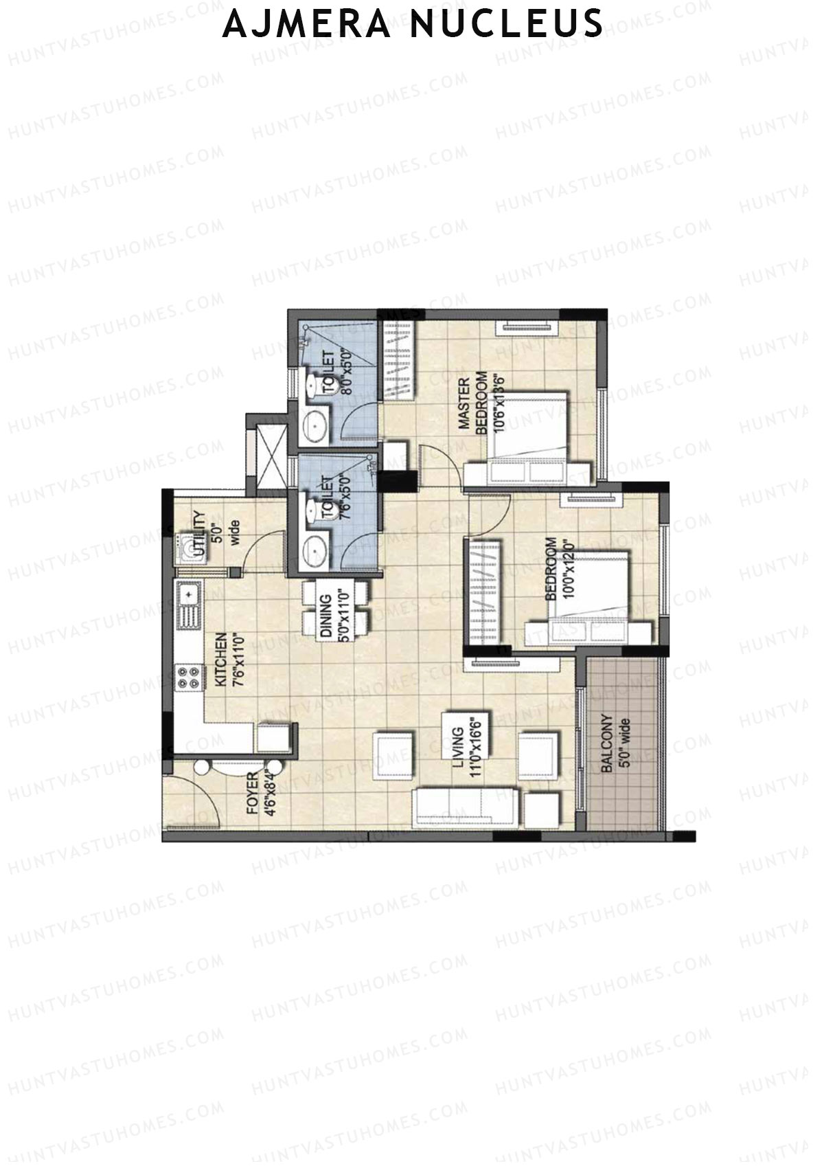 Ajmera Nucleus Wing C Unit 2 (Type 1) Floor Plan