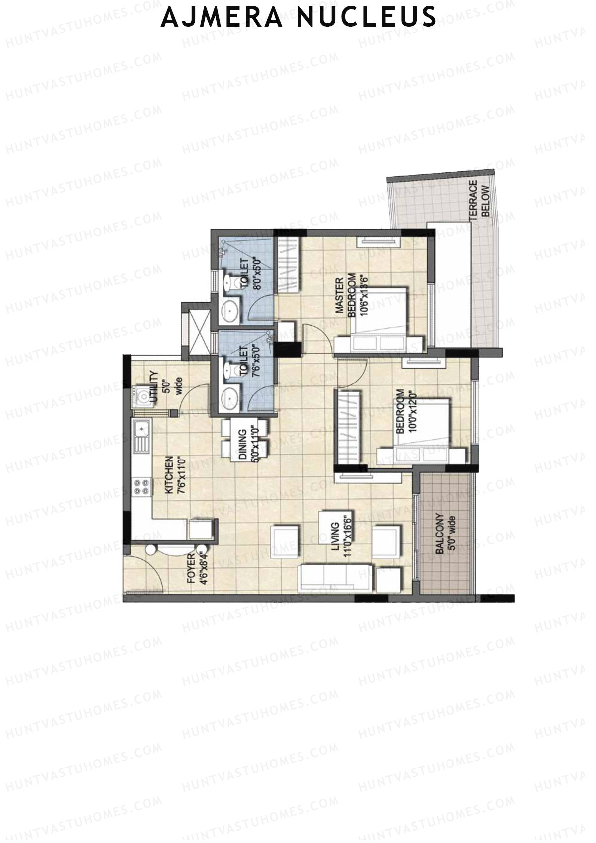 Ajmera Nucleus Wing C Unit 2 (Type 1) Floor Plan