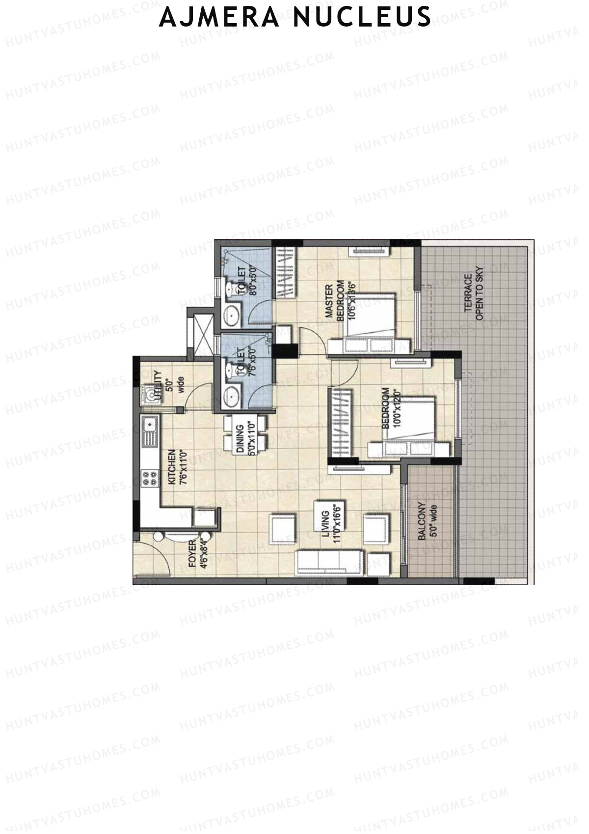 Ajmera Nucleus Wing C Unit 2 (Type 1) Floor Plan