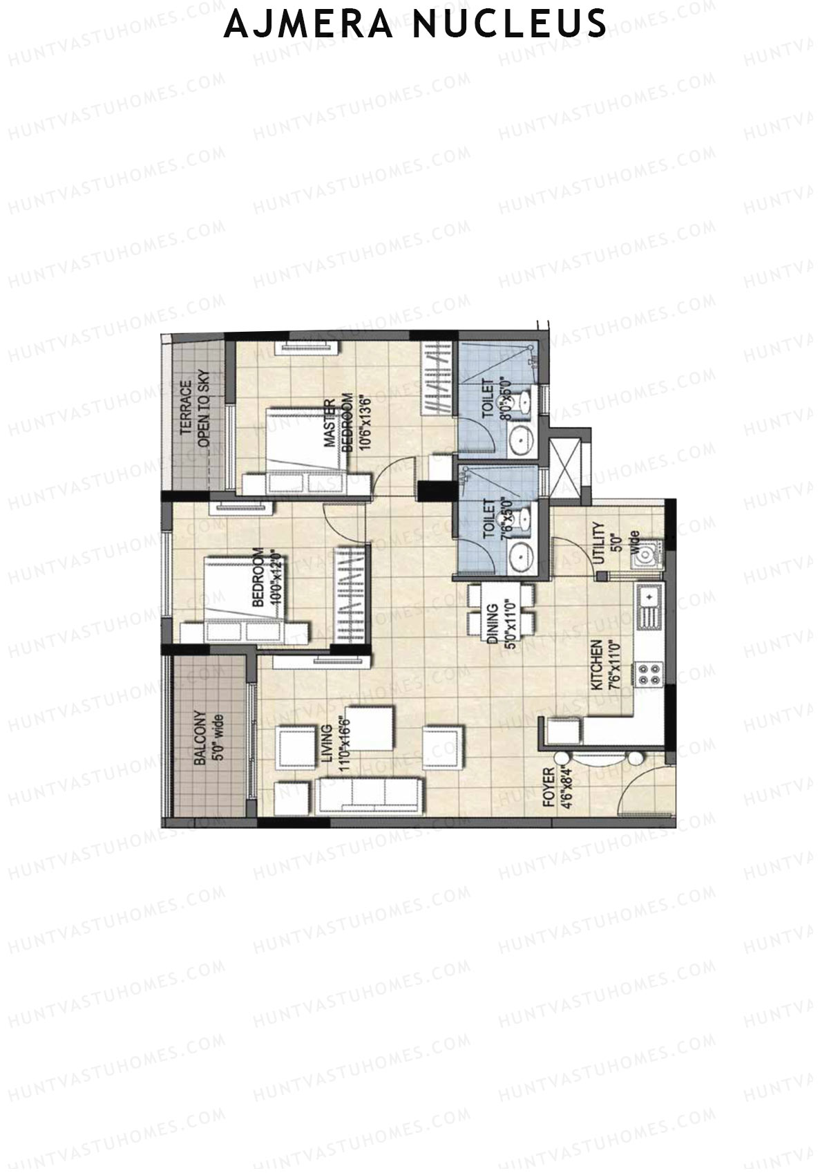 Ajmera Nucleus Wing C Unit 3 (Type 1) Floor Plan