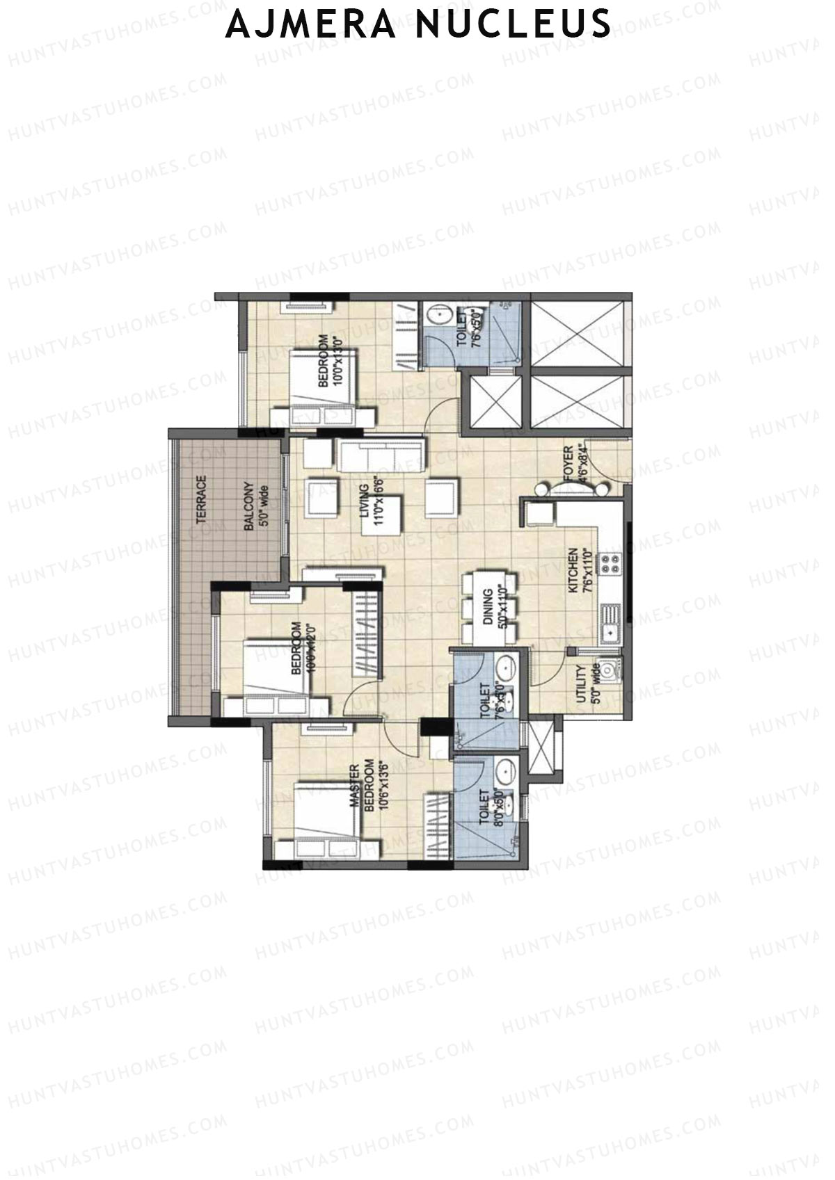 Ajmera Nucleus Wing C Unit 4 (Type 2) Floor Plan