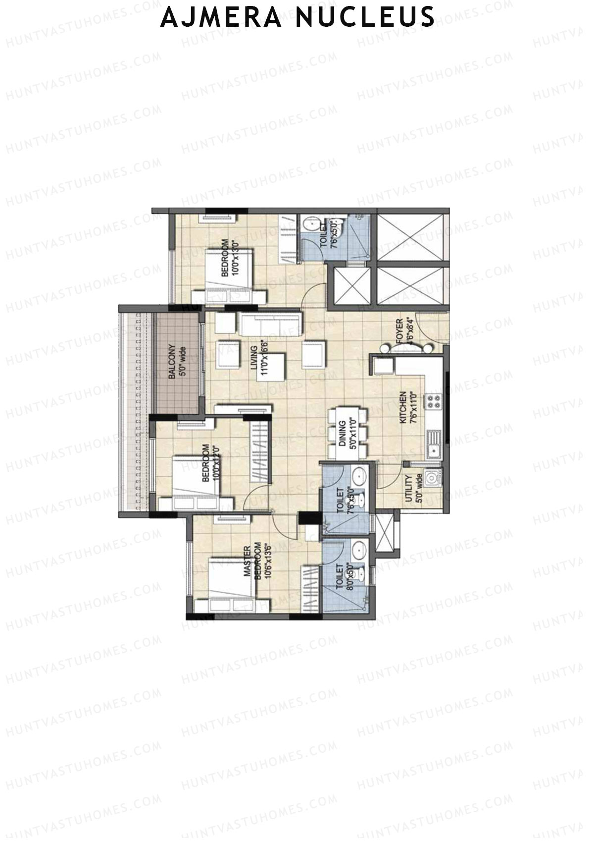 Ajmera Nucleus Wing C Unit 4 (Type 2) Floor Plan