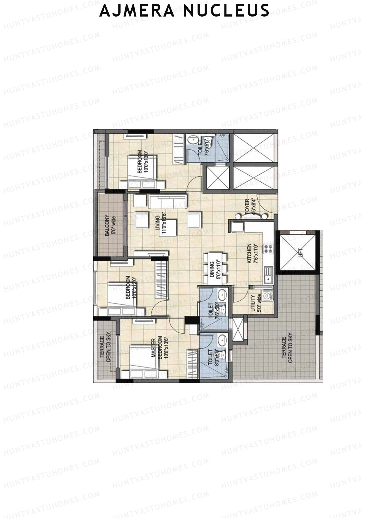 Ajmera Nucleus Wing C Unit 4 (Type 2) Floor Plan