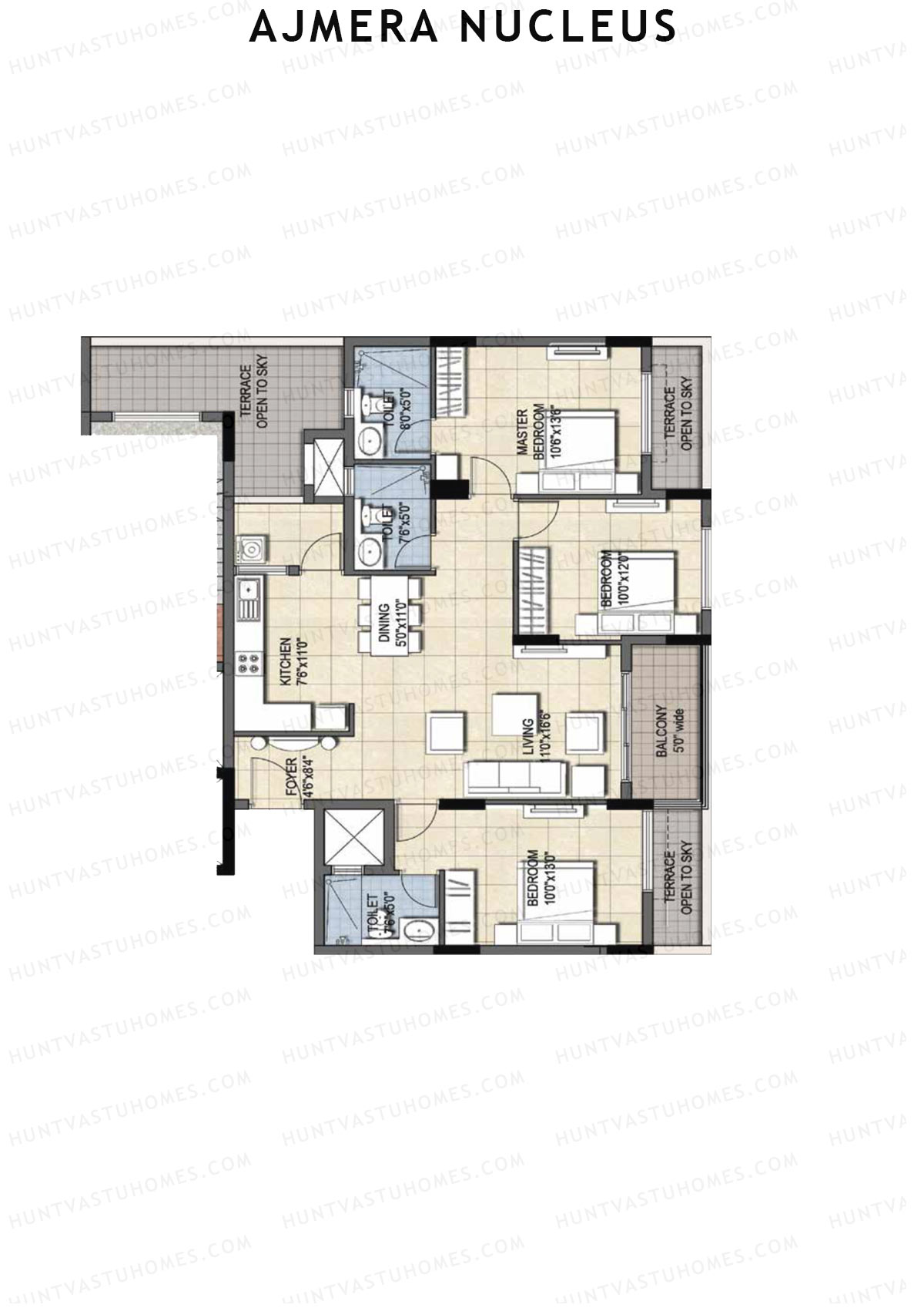 Ajmera Nucleus Wing C Unit 5 (Type 2) Floor Plan