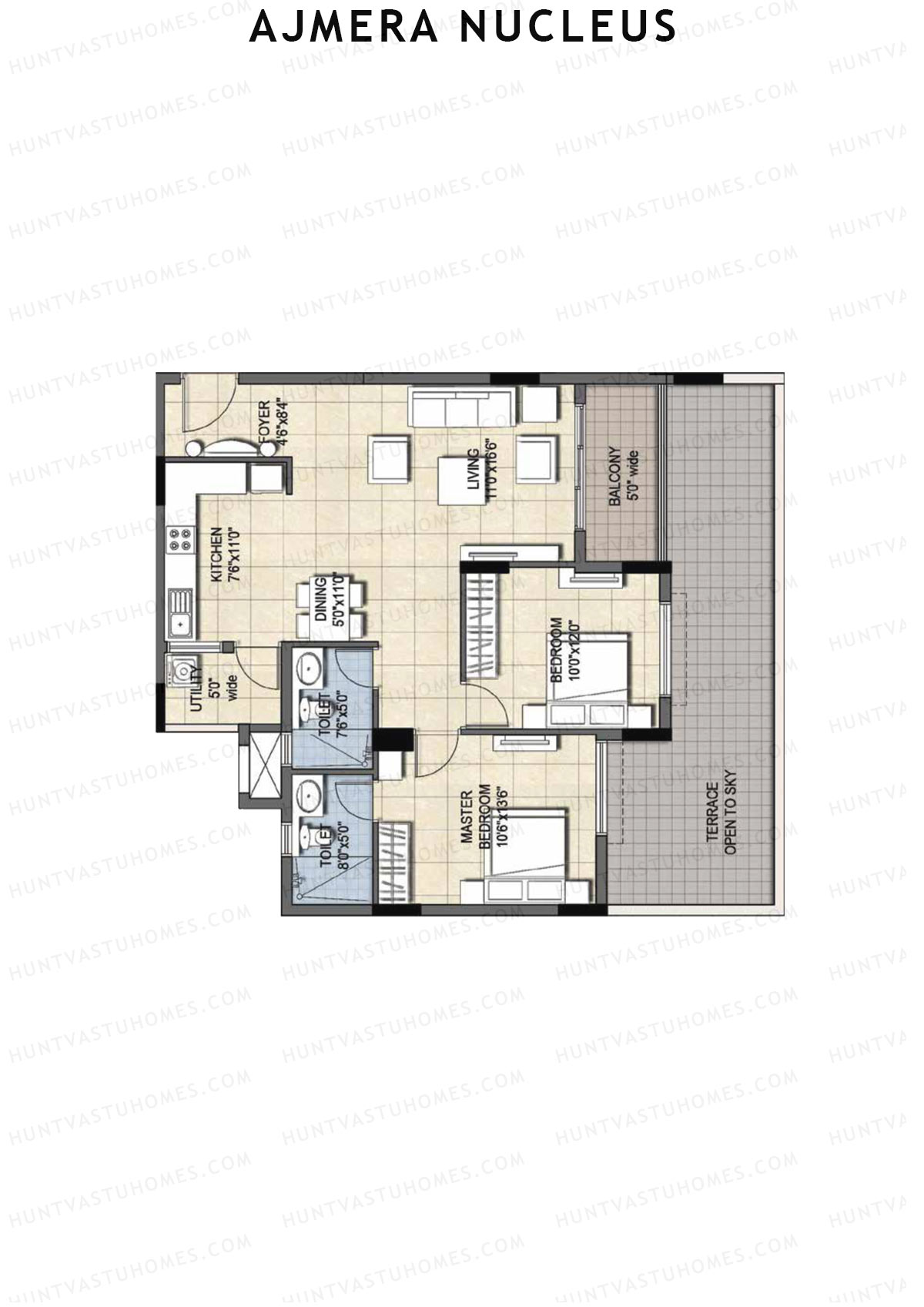 Ajmera Nucleus Wing C Unit 6 (Type 1) Floor Plan