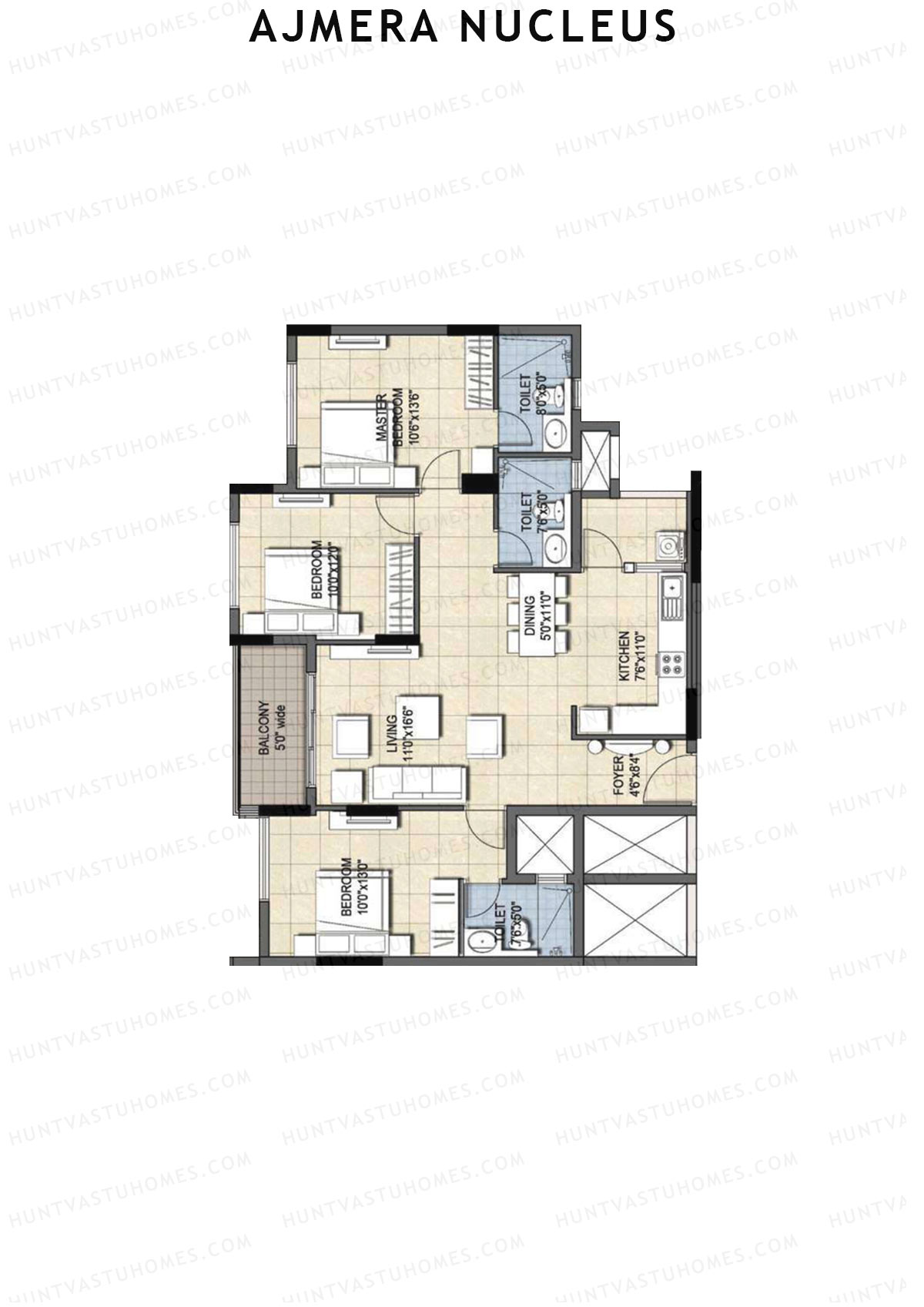 Ajmera Nucleus Wing C Unit 8 (Type 1) Floor Plan