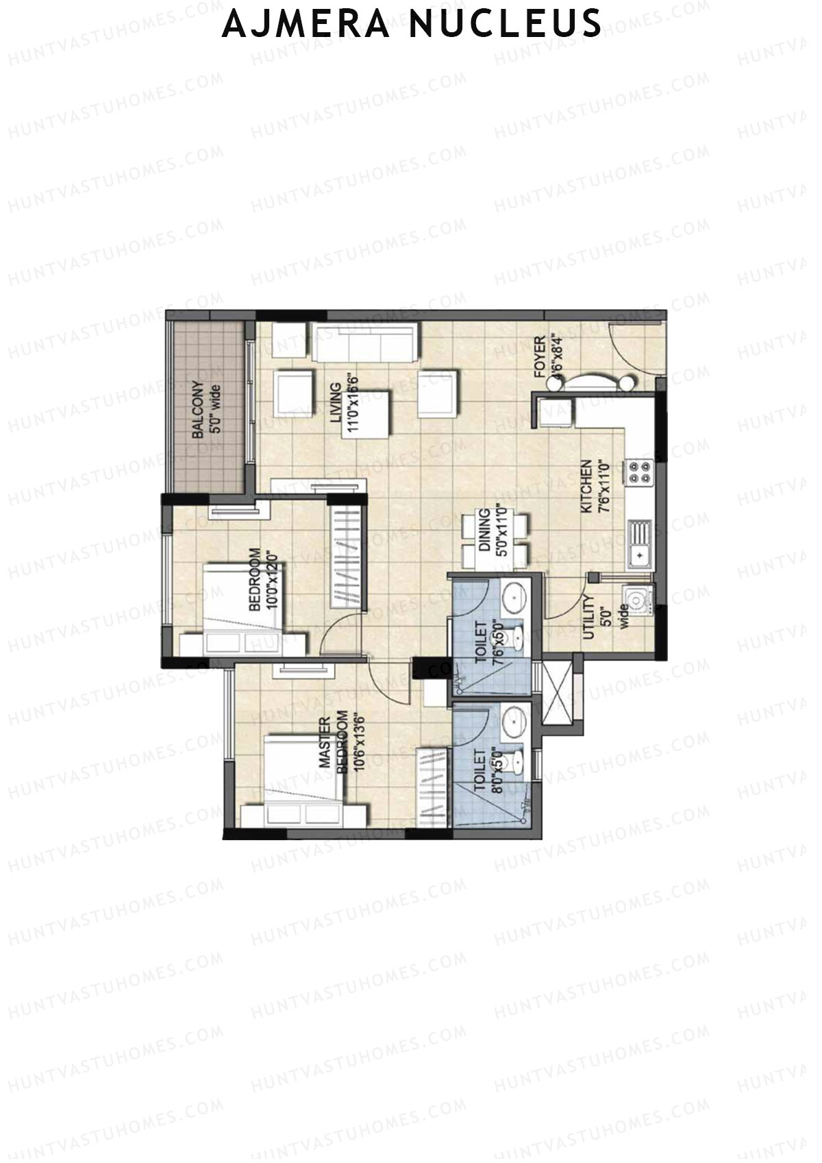 Ajmera Nucleus Wing C Unit 8 (Type 1) Floor Plan