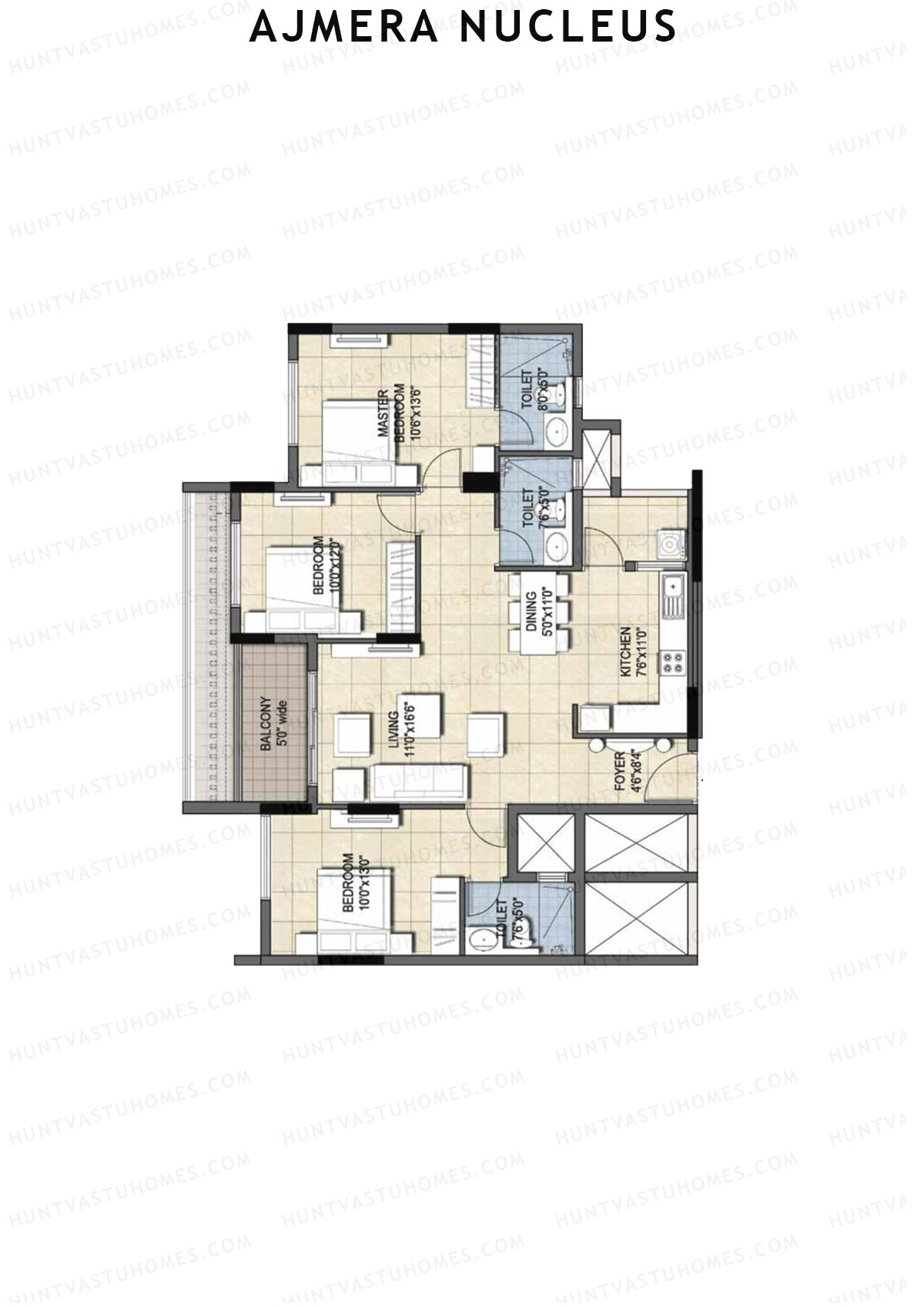 Ajmera Nucleus Wing C Unit 8 (Type 2) Floor Plan