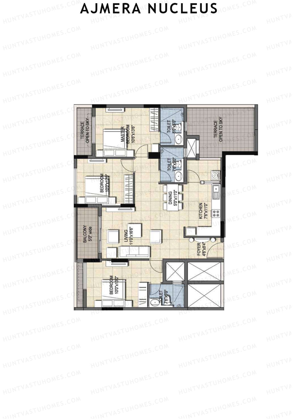 Ajmera Nucleus Wing C Unit 8 (Type 2) Floor Plan