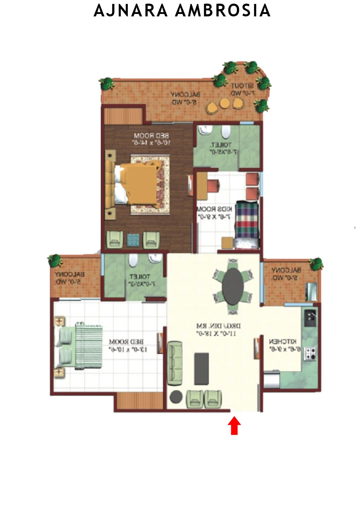 Ajnara Ambrosia Tower D Unit 1, 3 Floor Plan