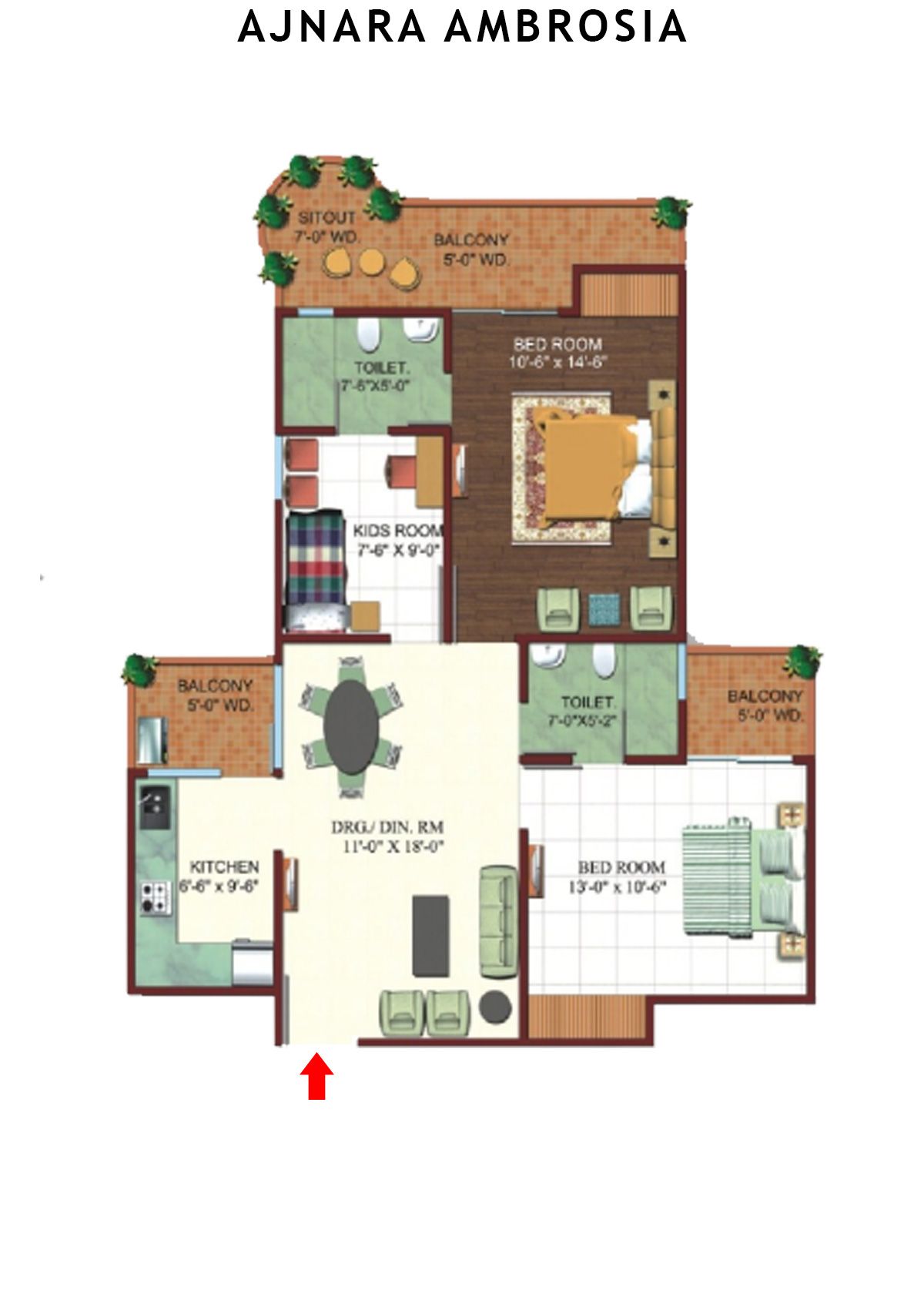 Ajnara Ambrosia Tower D Unit 2, 4 Floor Plan