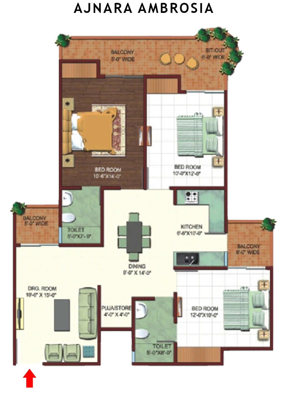 Ajnara Ambrosia Tower E Unit 2, 3 Floor Plan