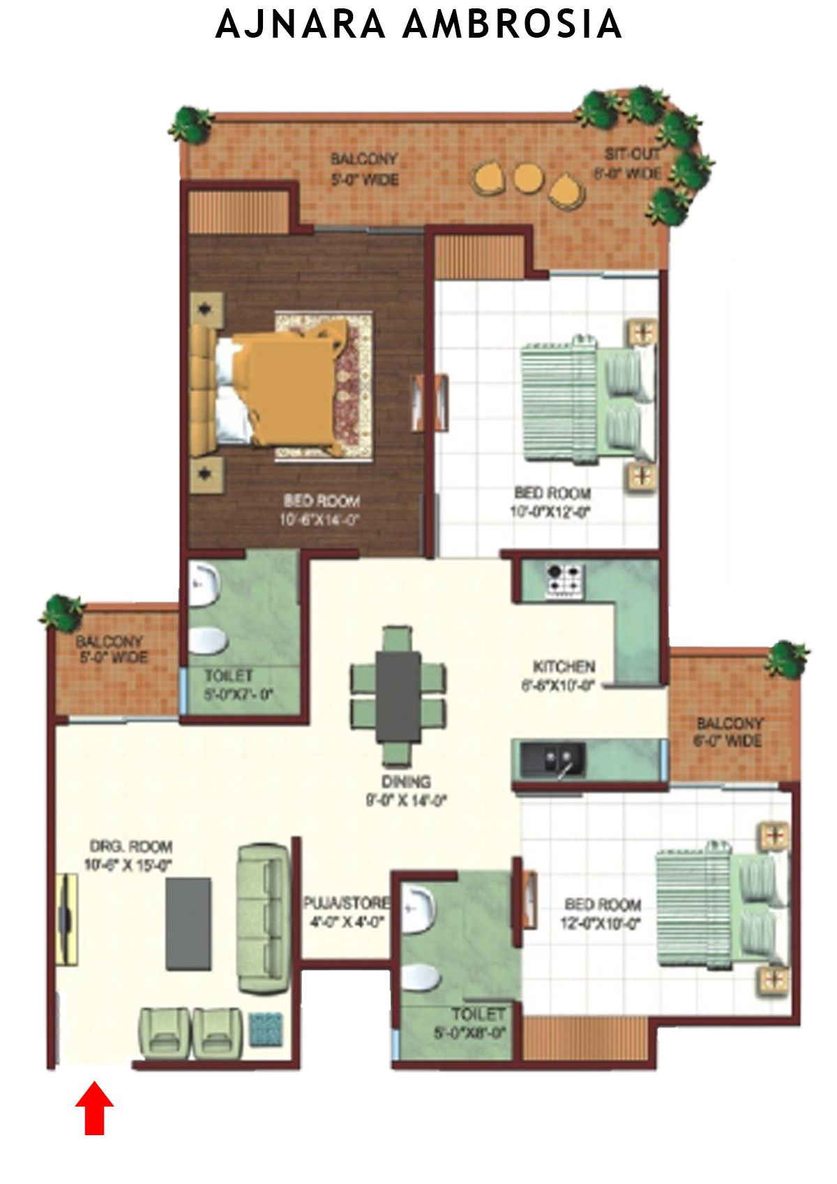 Ajnara Ambrosia Tower F Unit 2 Floor Plan