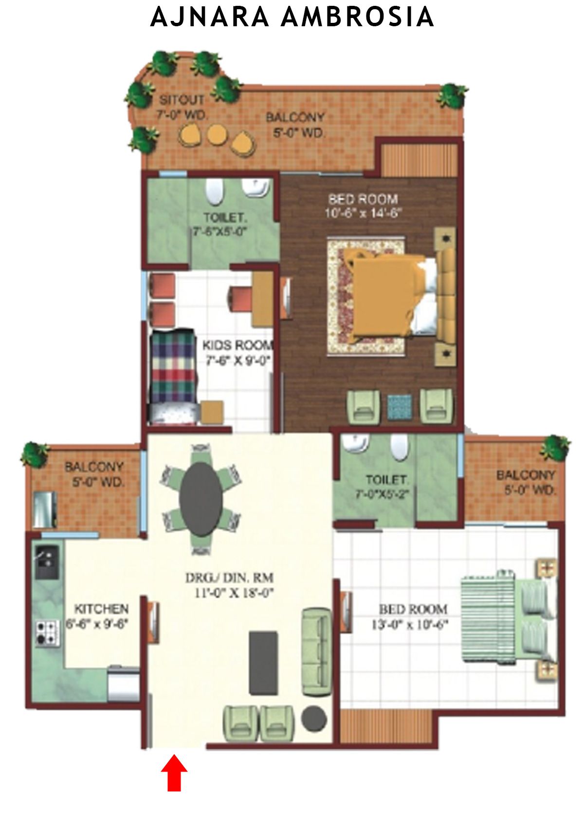 Ajnara Ambrosia Tower H Unit 2, 3 Floor Plan