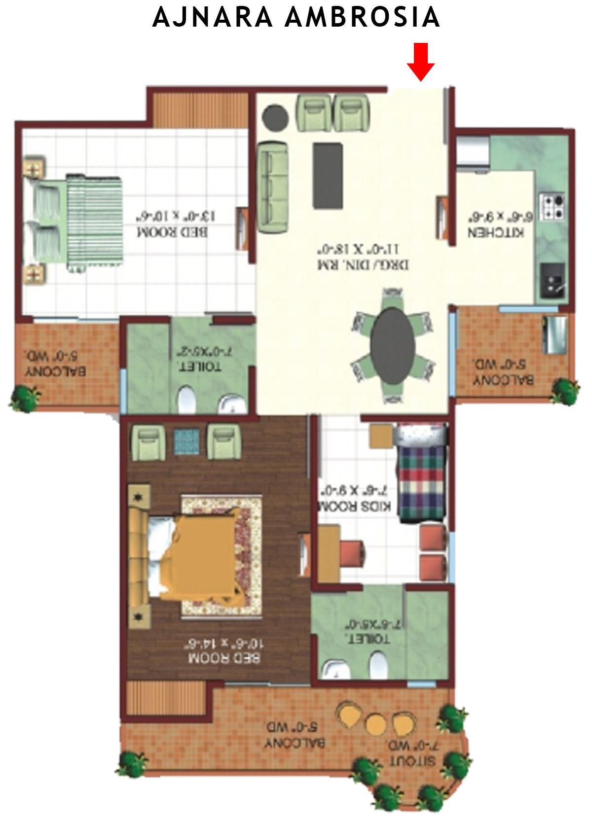 Ajnara Ambrosia Tower H Unit 5, 6 Floor Plan