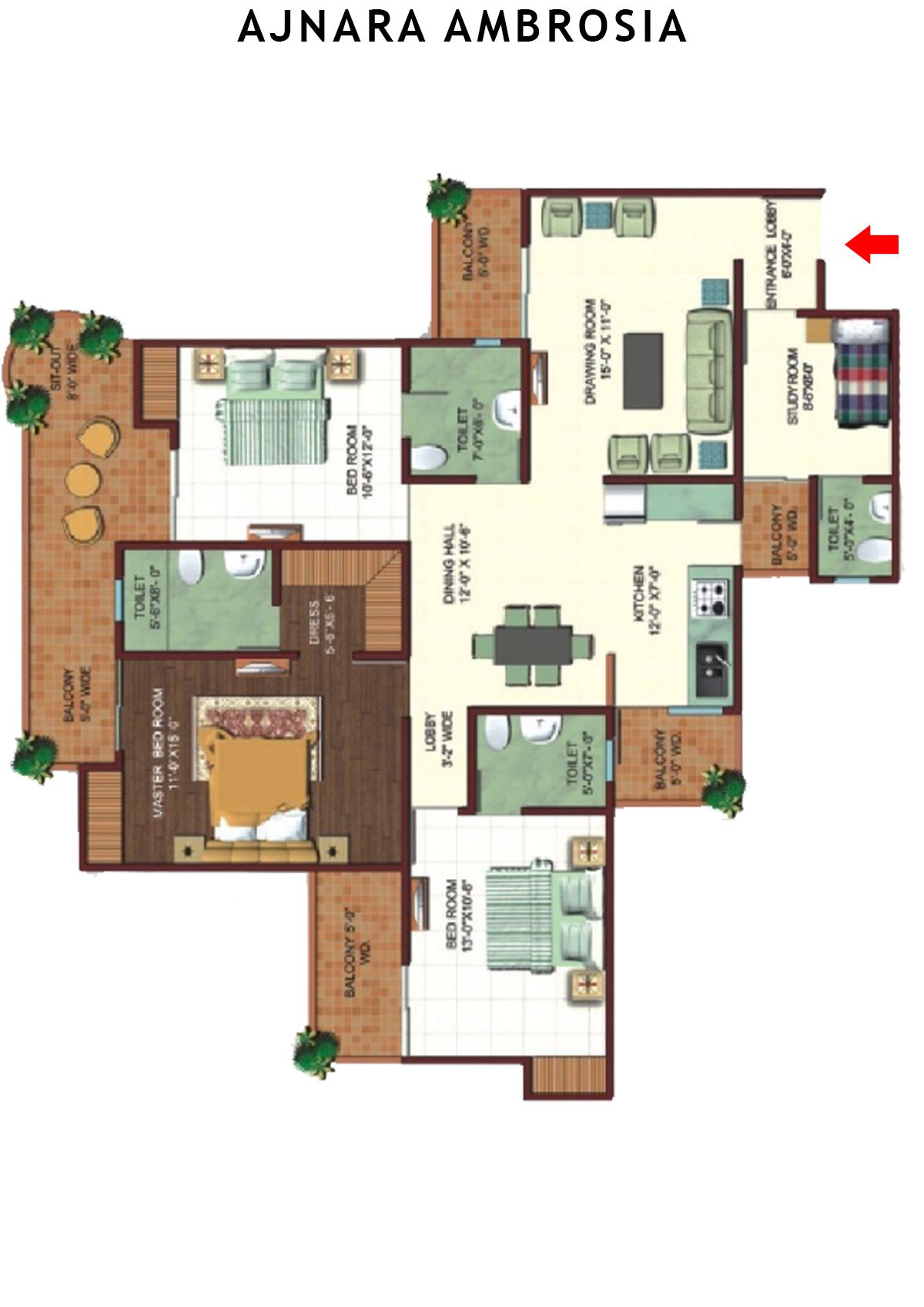 Ajnara Ambrosia Tower J Unit 3 Floor Plan
