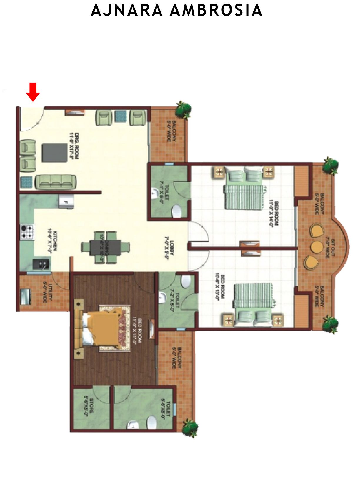 Ajnara Ambrosia Tower K Unit 3 Floor Plan