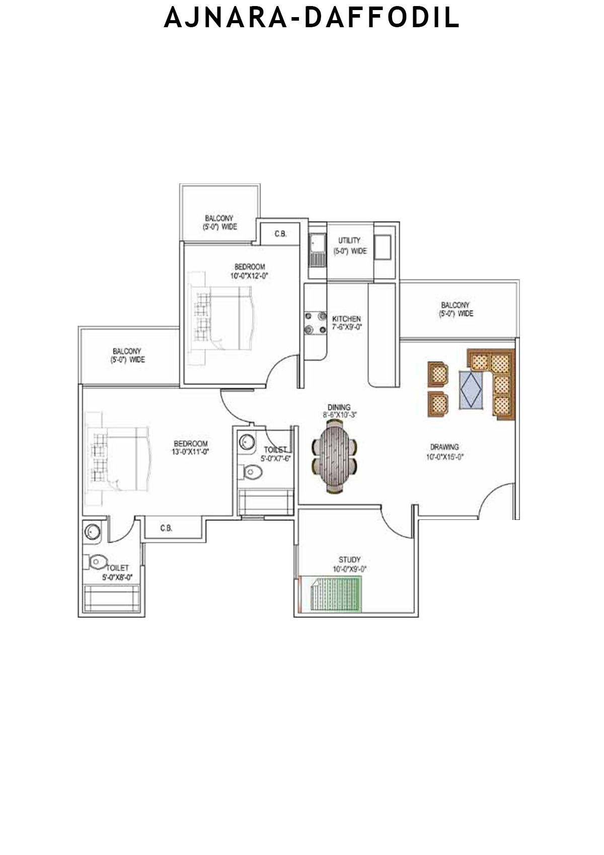 Ajnara Daffodil Tower D Unit 2 Floor Plan