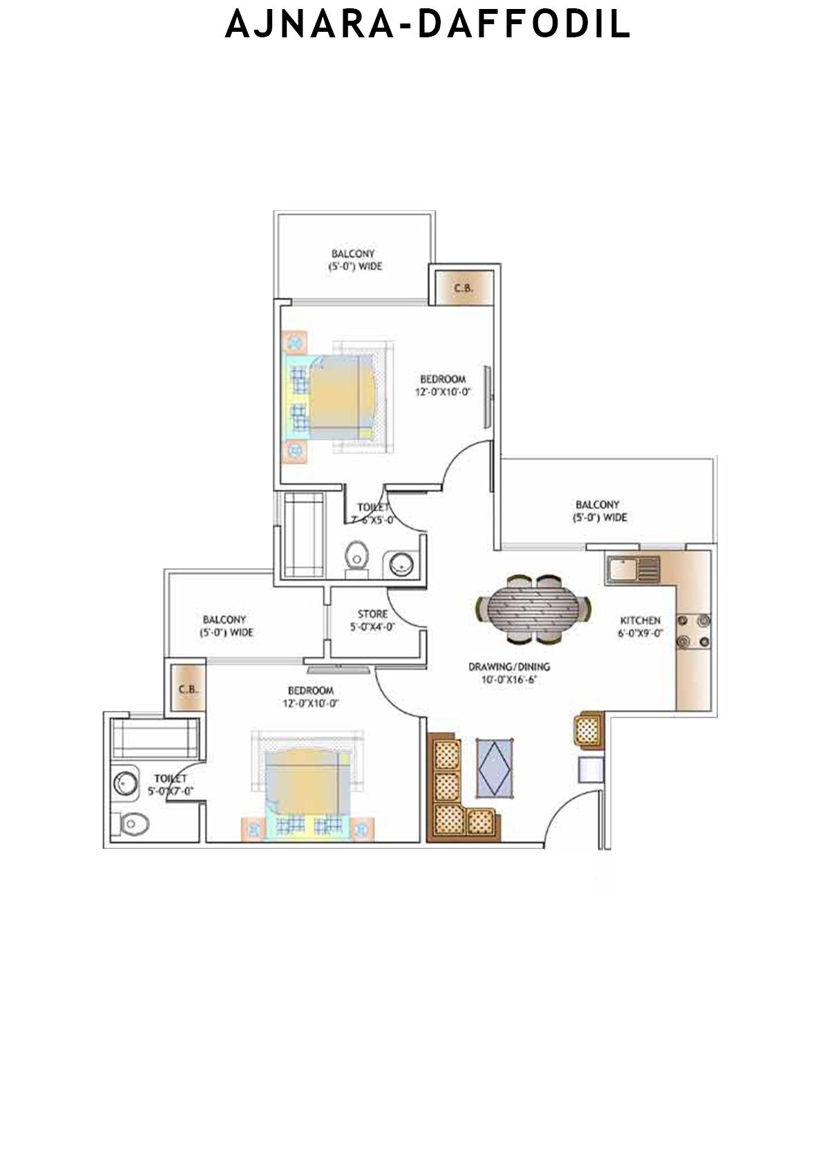 Ajnara Daffodil Tower I Unit 3 Floor Plan