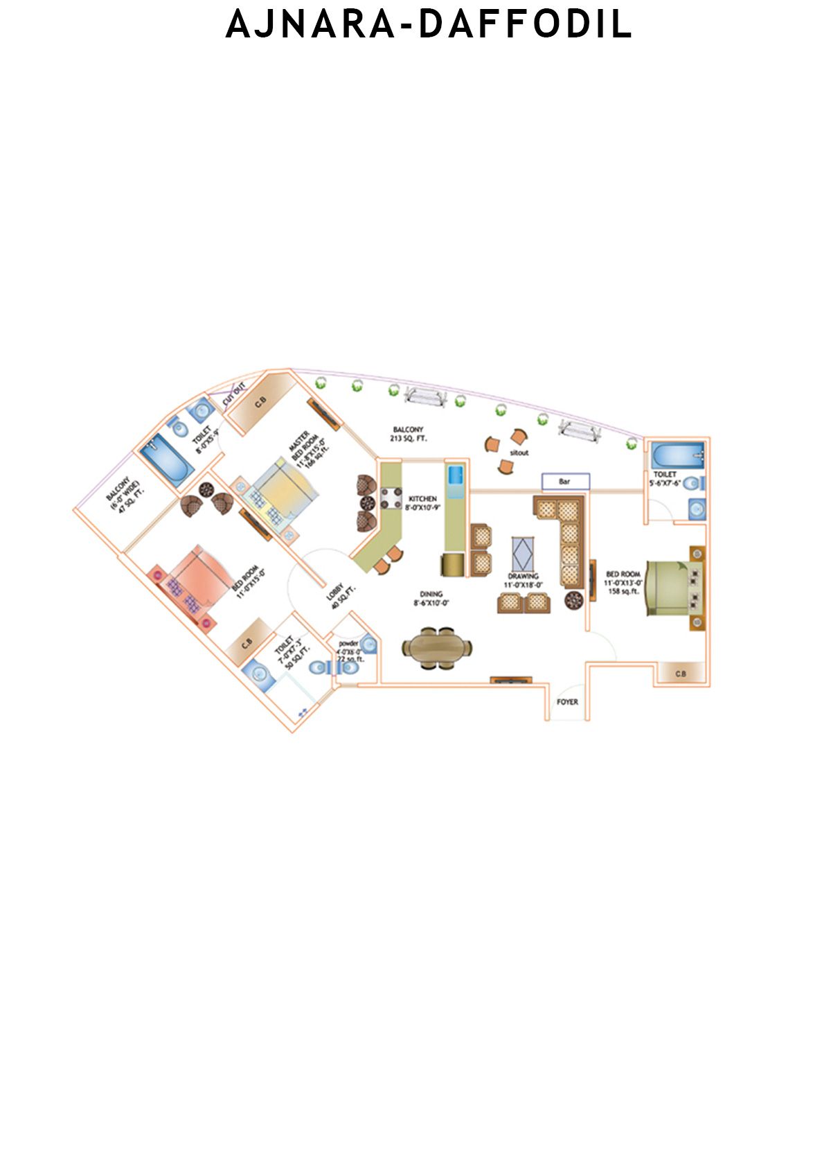Ajnara Daffodil Tower K Unit 4 Floor Plan
