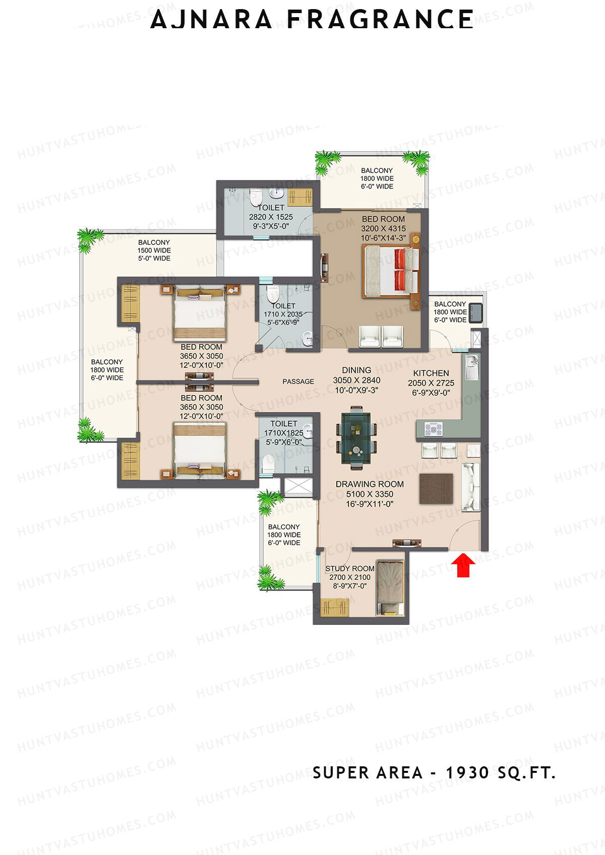 Ajnara Fragrance Tower B Unit 3 Floor Plan